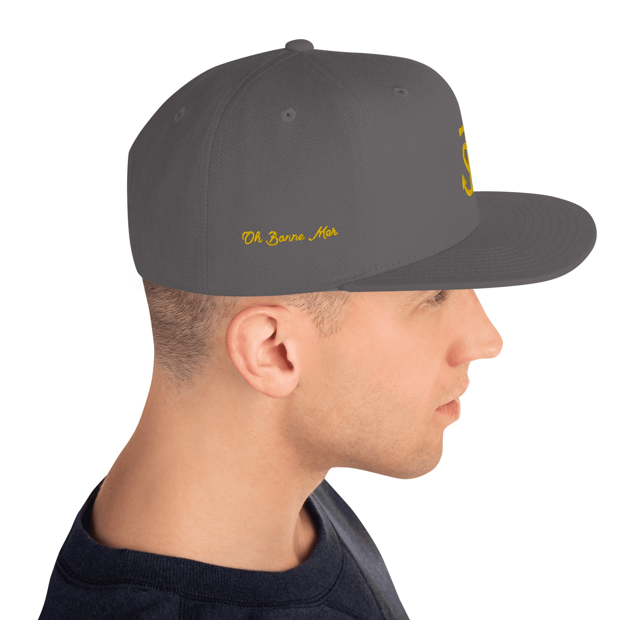 Casquette Snapback Wool Blend Croix de Camargue dorée Oh Bonne mer brodée sur 3 côtés