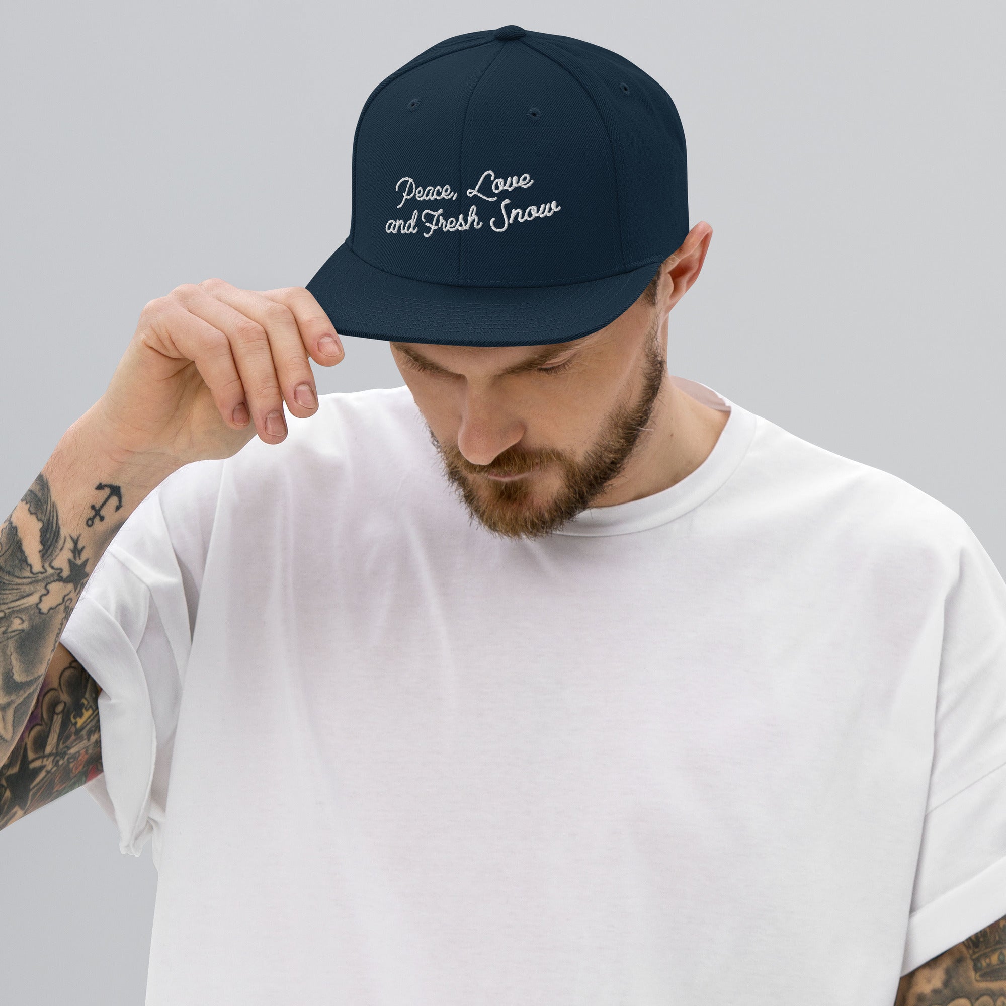 Casquette Snapback Wool Blend Peace, Love and Fresh Snow White letters