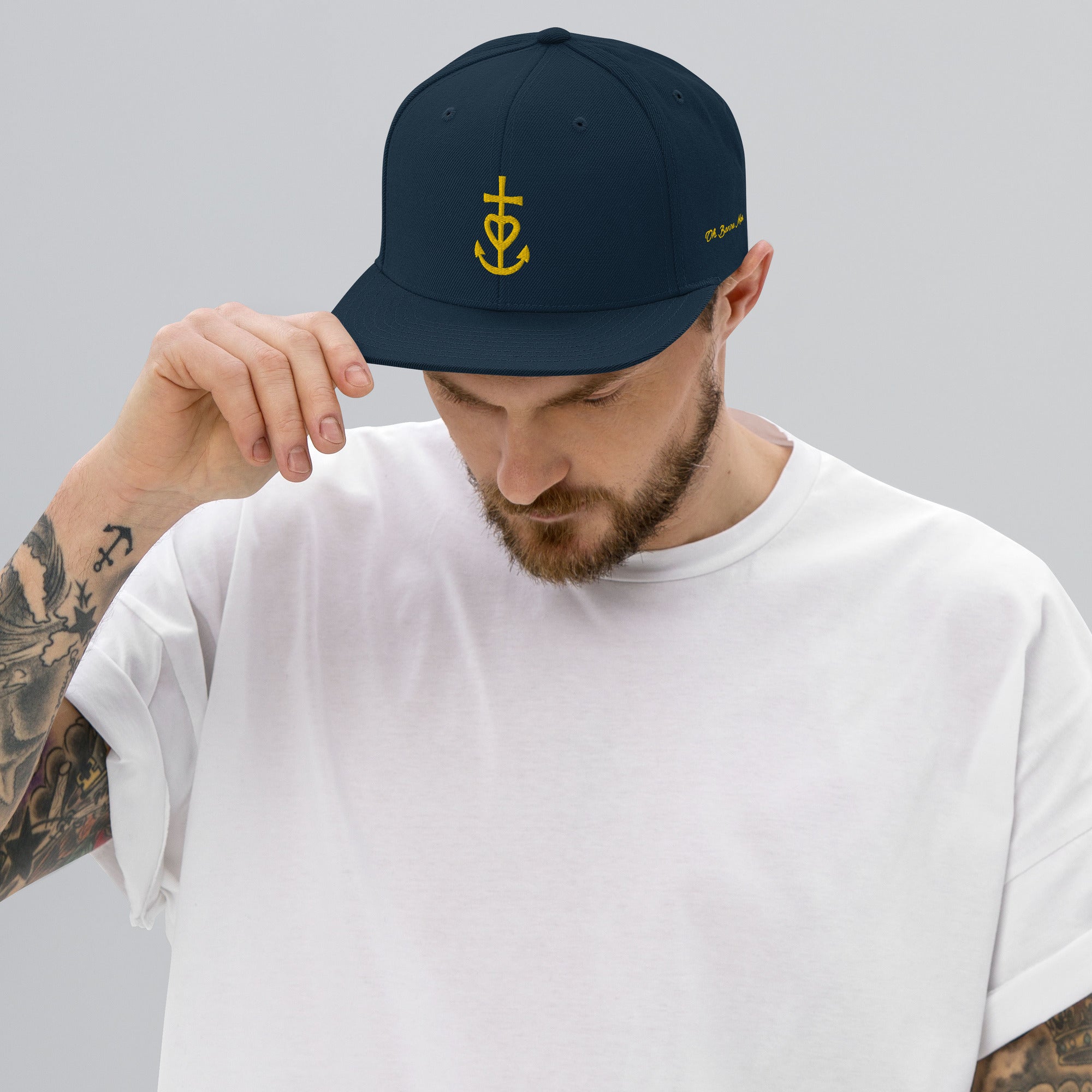 Casquette Snapback Wool Blend Croix de Camargue dorée Oh Bonne mer brodée sur 3 côtés