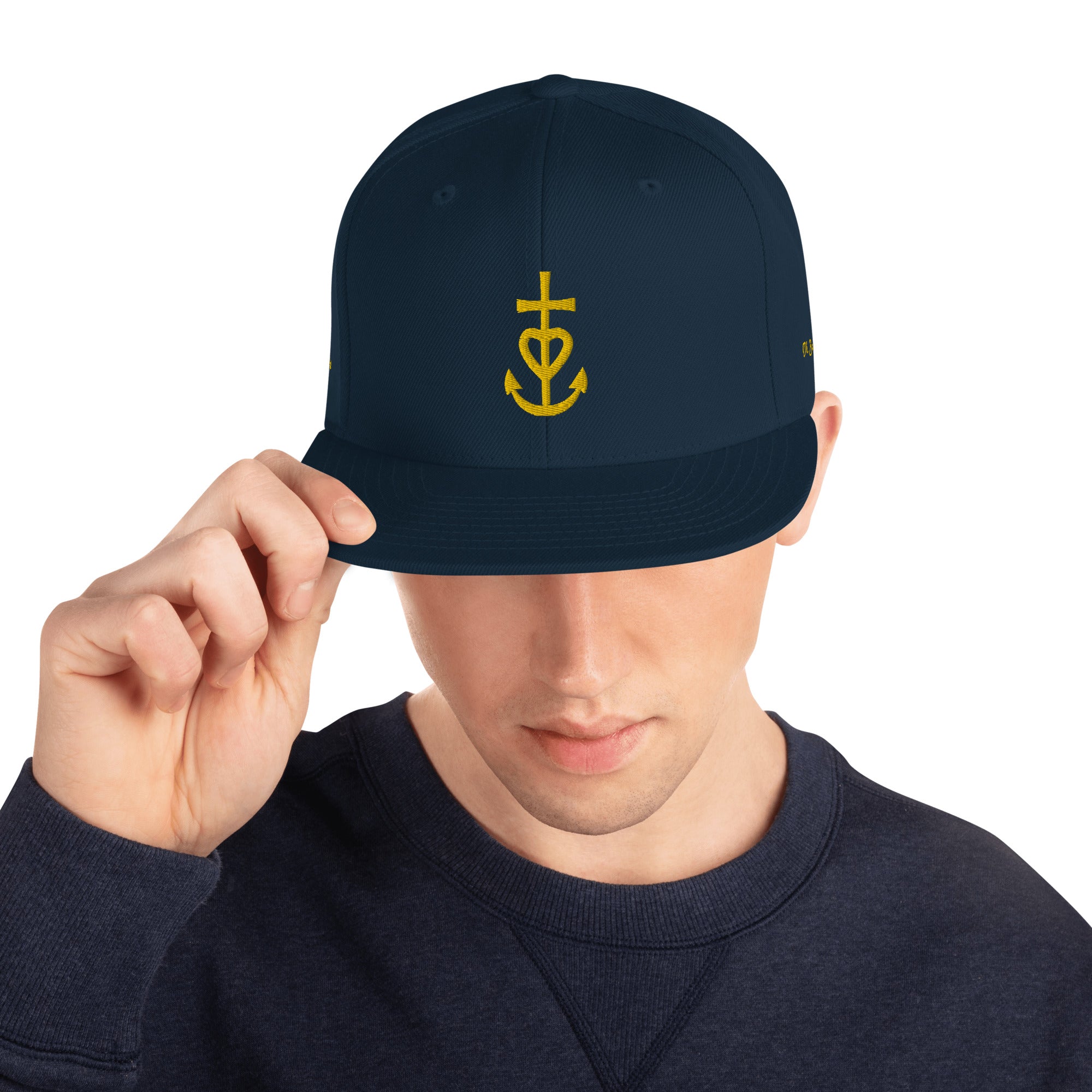 Casquette Snapback Wool Blend Croix de Camargue dorée Oh Bonne mer brodée sur 3 côtés