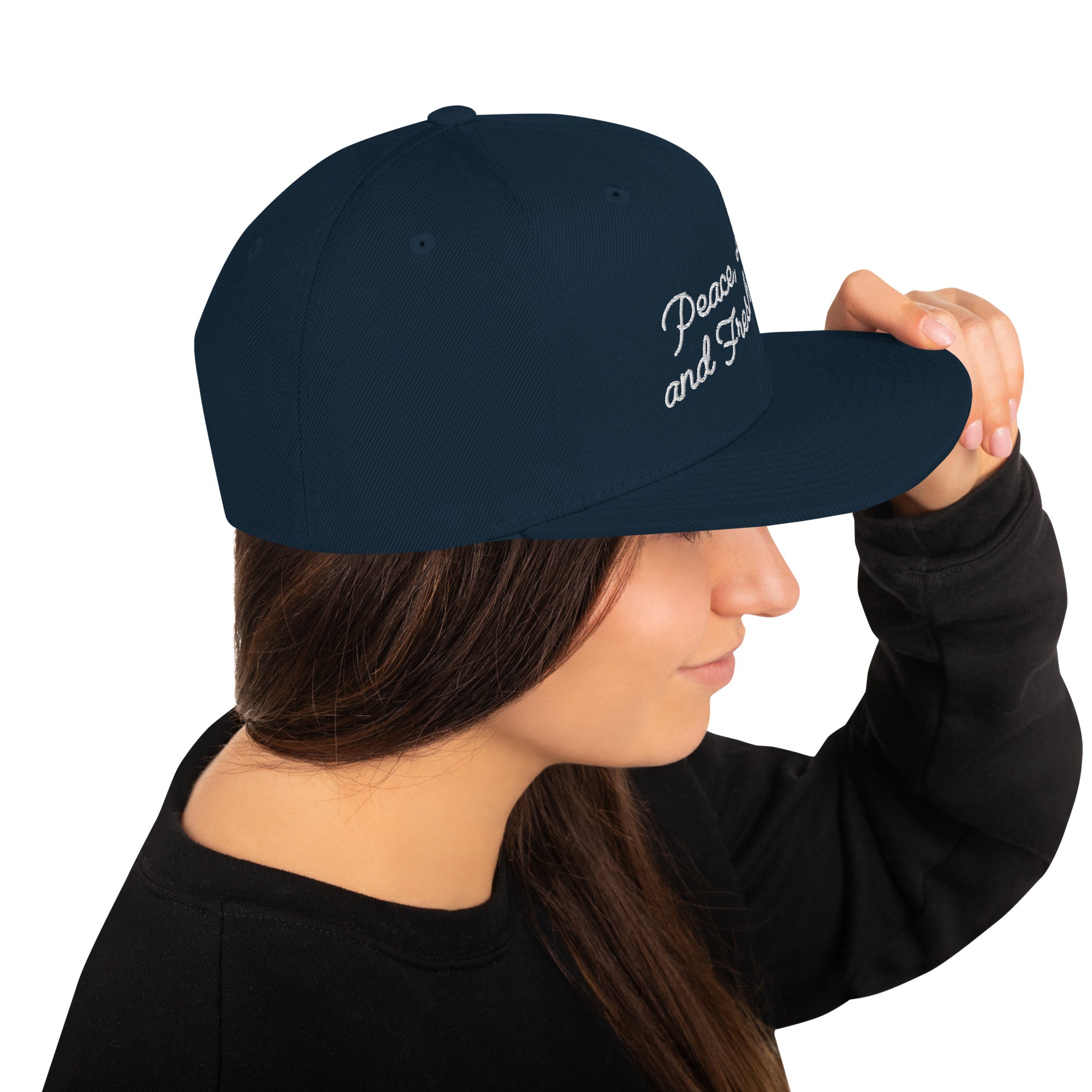 Casquette Snapback Wool Blend Peace, Love and Fresh Snow White letters