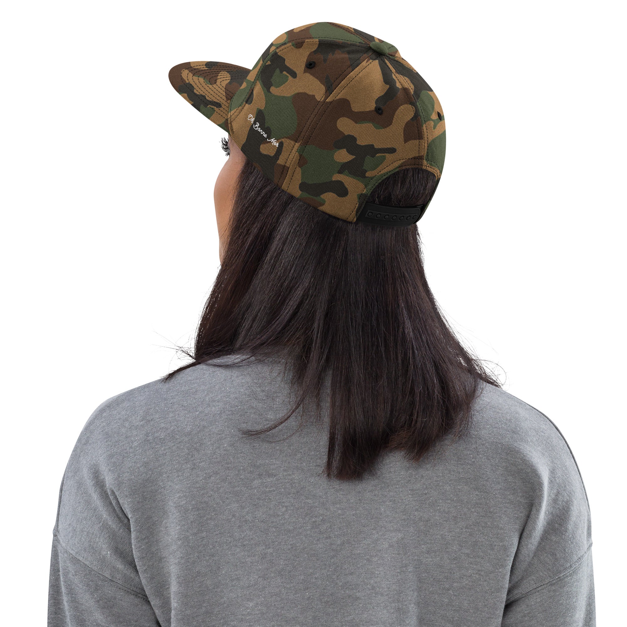 Casquette Snapback camouflage Croix de Camargue Oh Bonne Mer brodé blanc sur 3 côtés