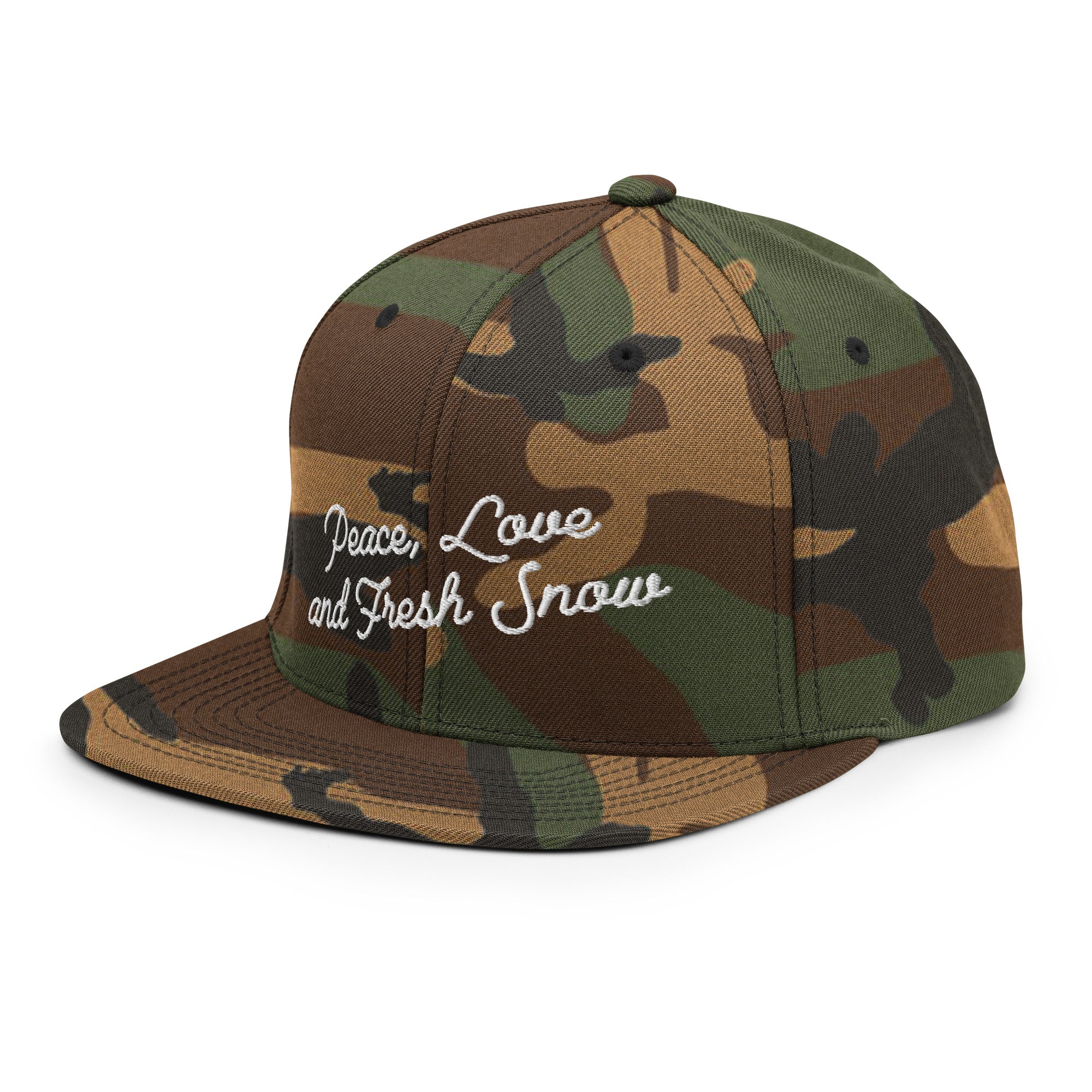 Casquette Snapback camouflage Peace, Love and Fresh Snow blanc