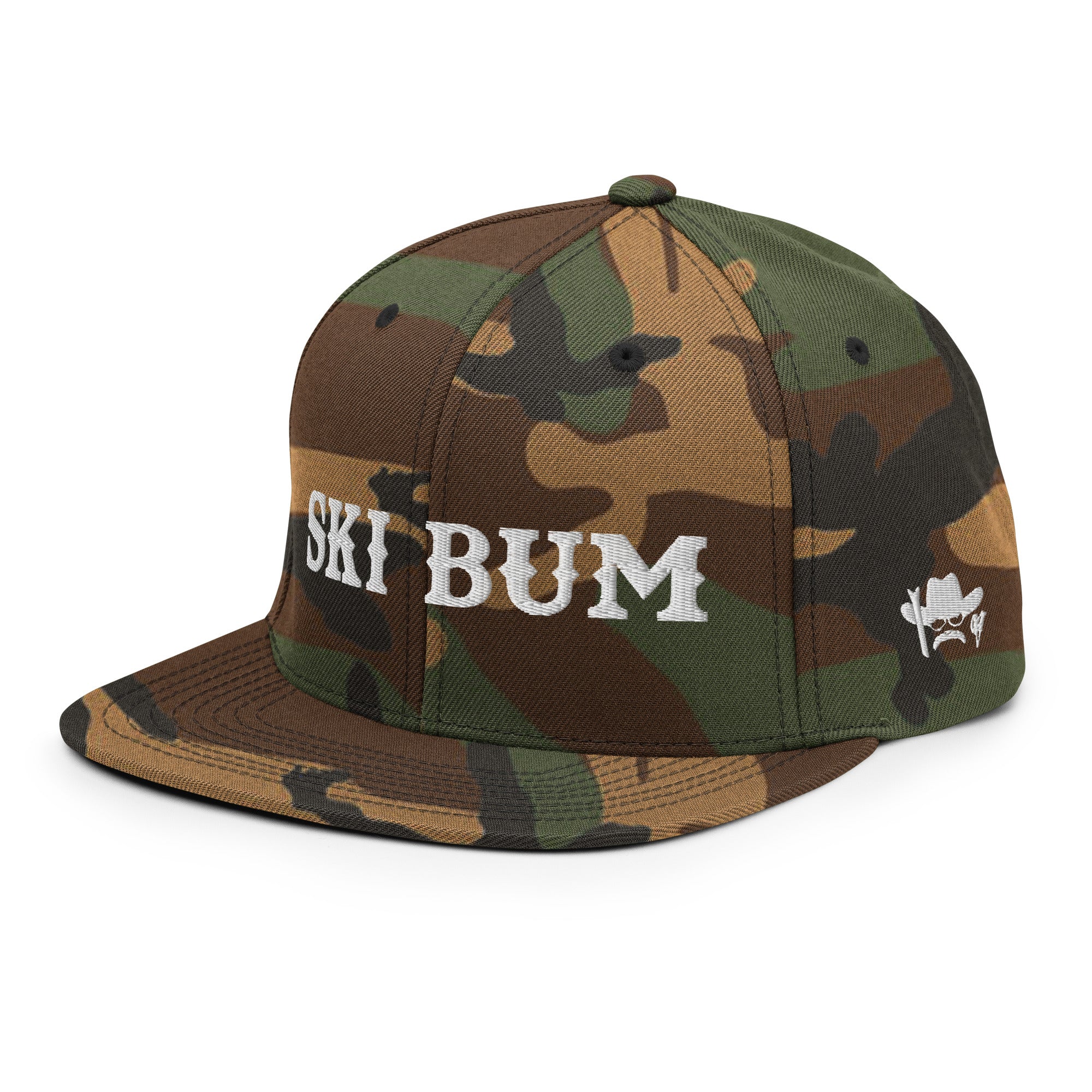 Casquette Snapback camouflage Ski Bum White brodé blanc sur 3 côtés