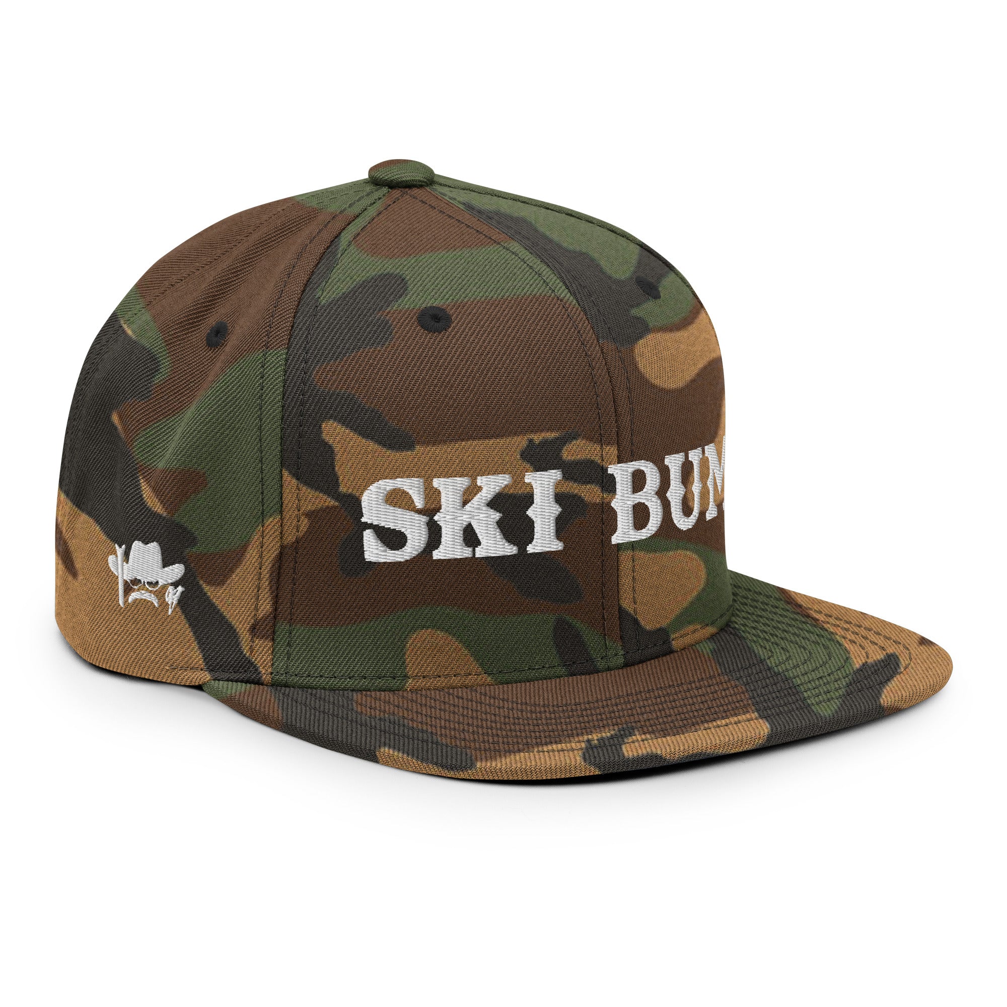 Casquette Snapback camouflage Ski Bum White brodé blanc sur 3 côtés