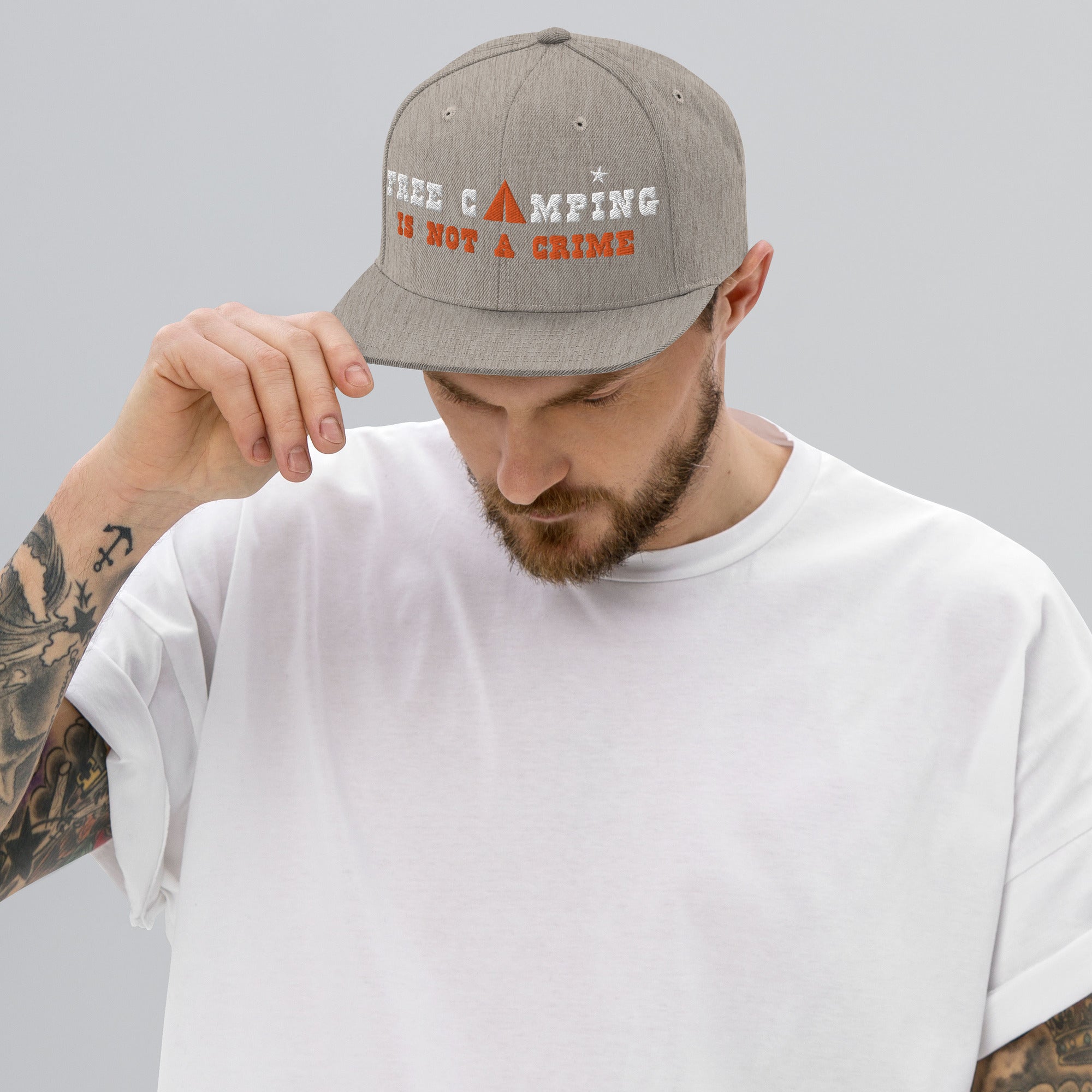 Casquette Snapback Wool Blend Free camping is not a crime white/orange