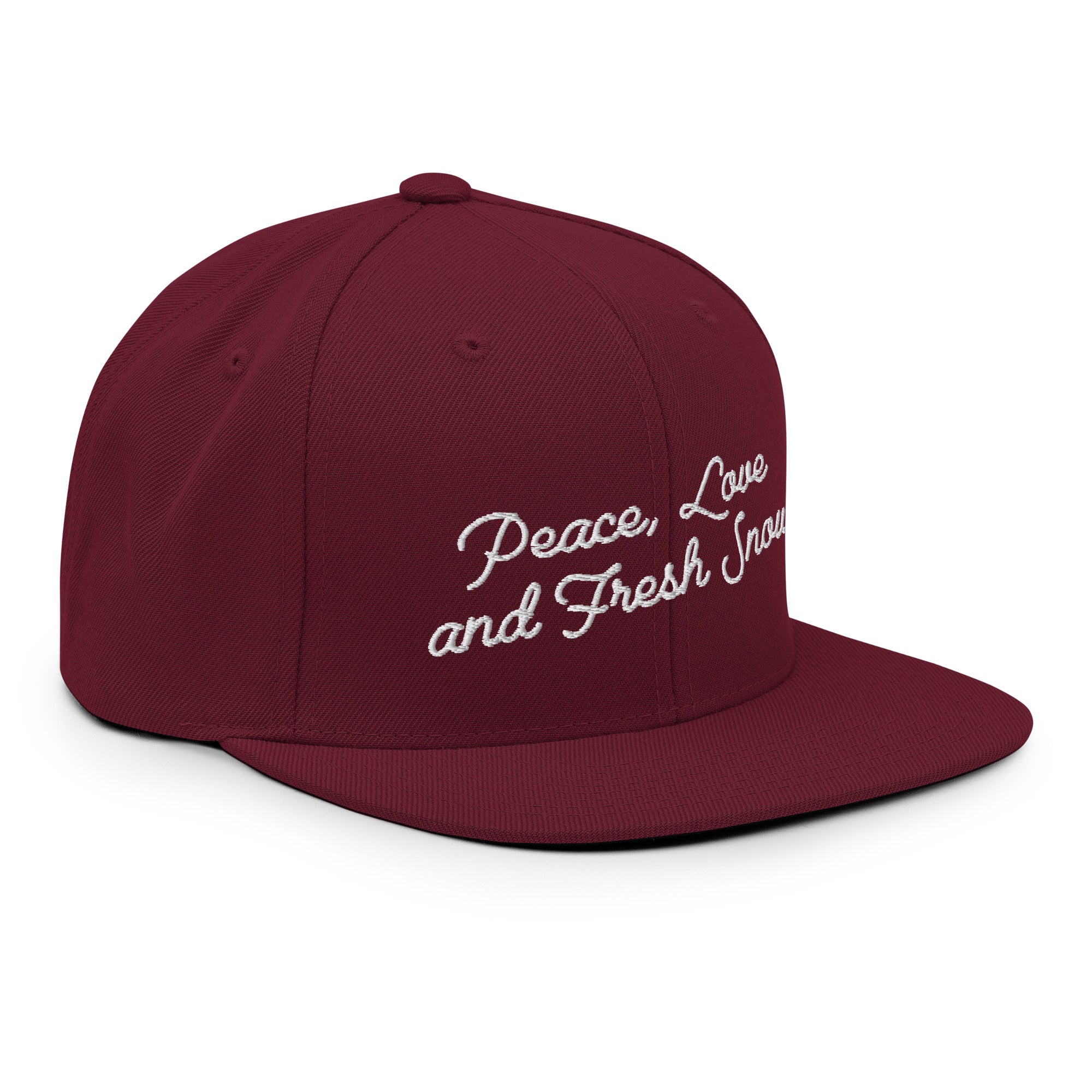 Casquette Snapback Wool Blend Peace, Love and Fresh Snow White letters