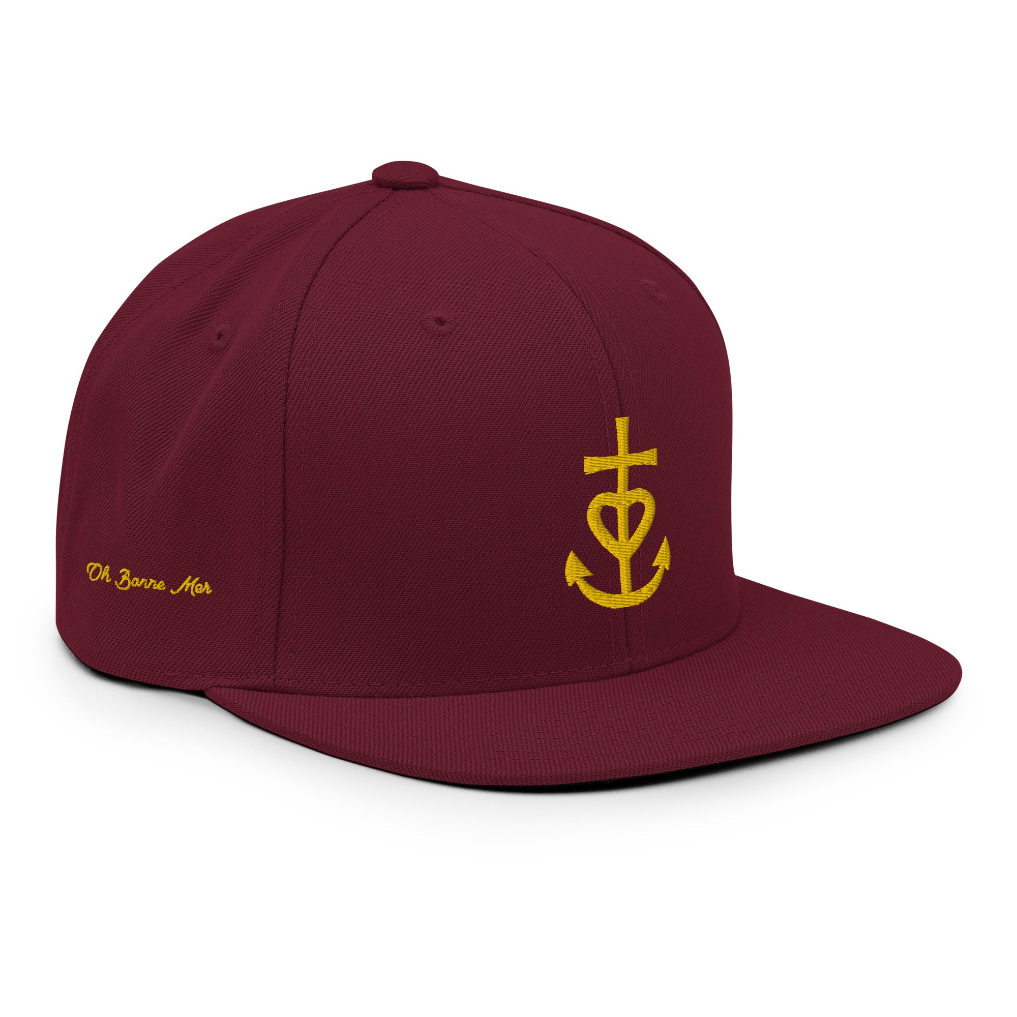 Casquette Snapback Wool Blend Croix de Camargue dorée Oh Bonne mer brodée sur 3 côtés