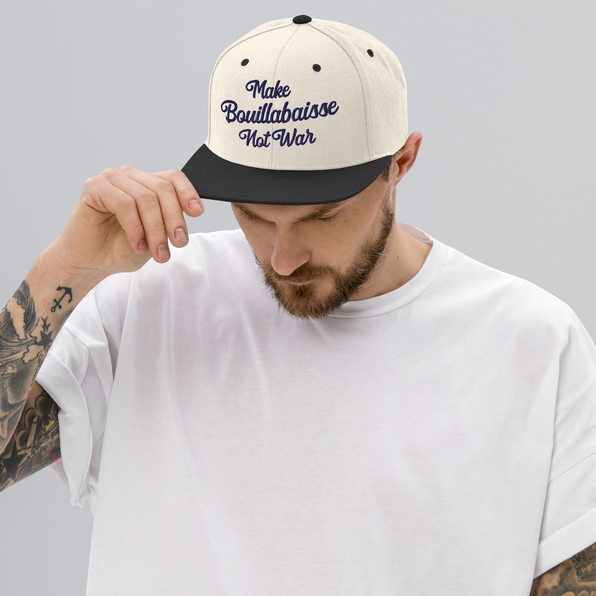Casquette Snapback Wool Blend bicolore Make Bouillabaisse Not War Navy
