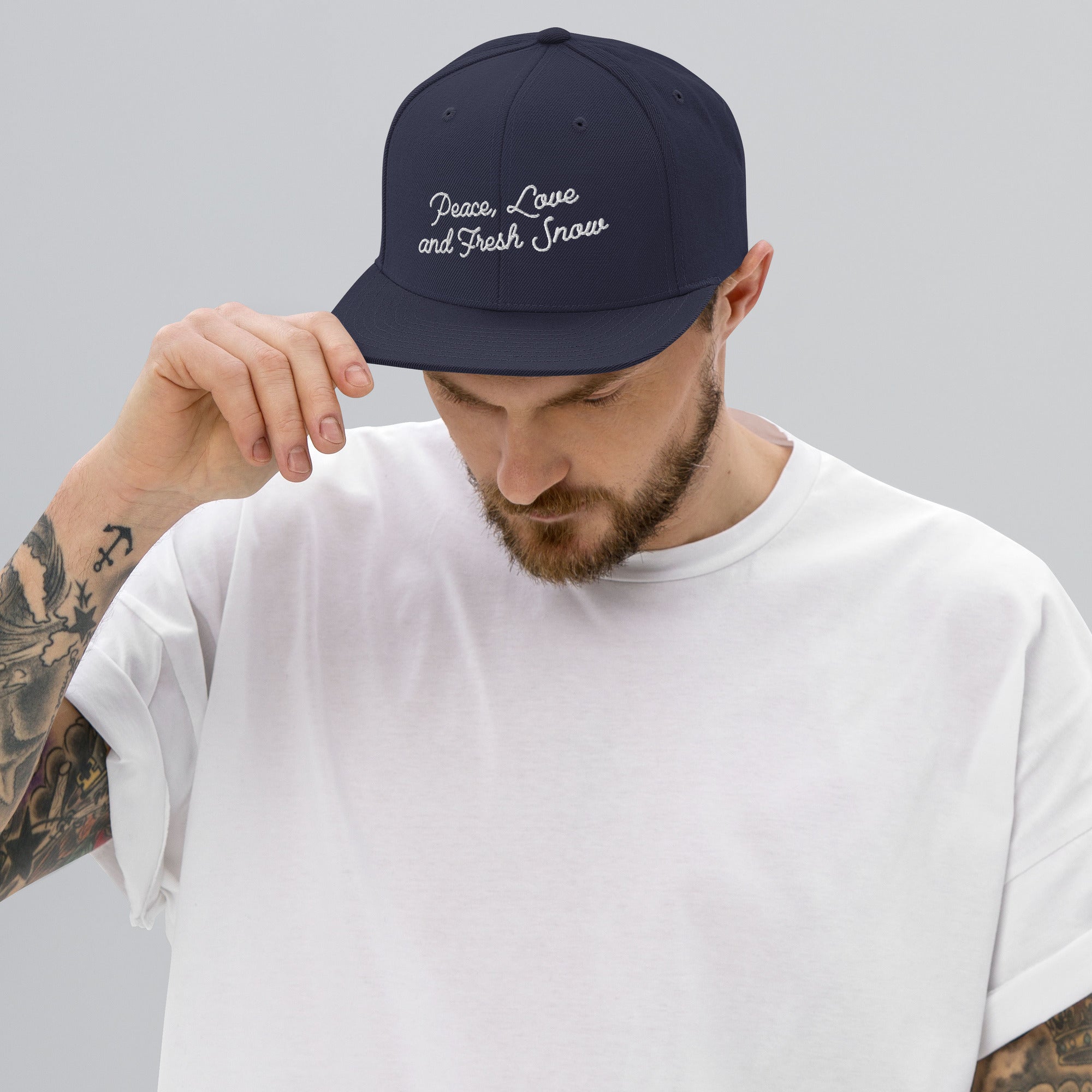 Casquette Snapback Wool Blend Peace, Love and Fresh Snow White letters