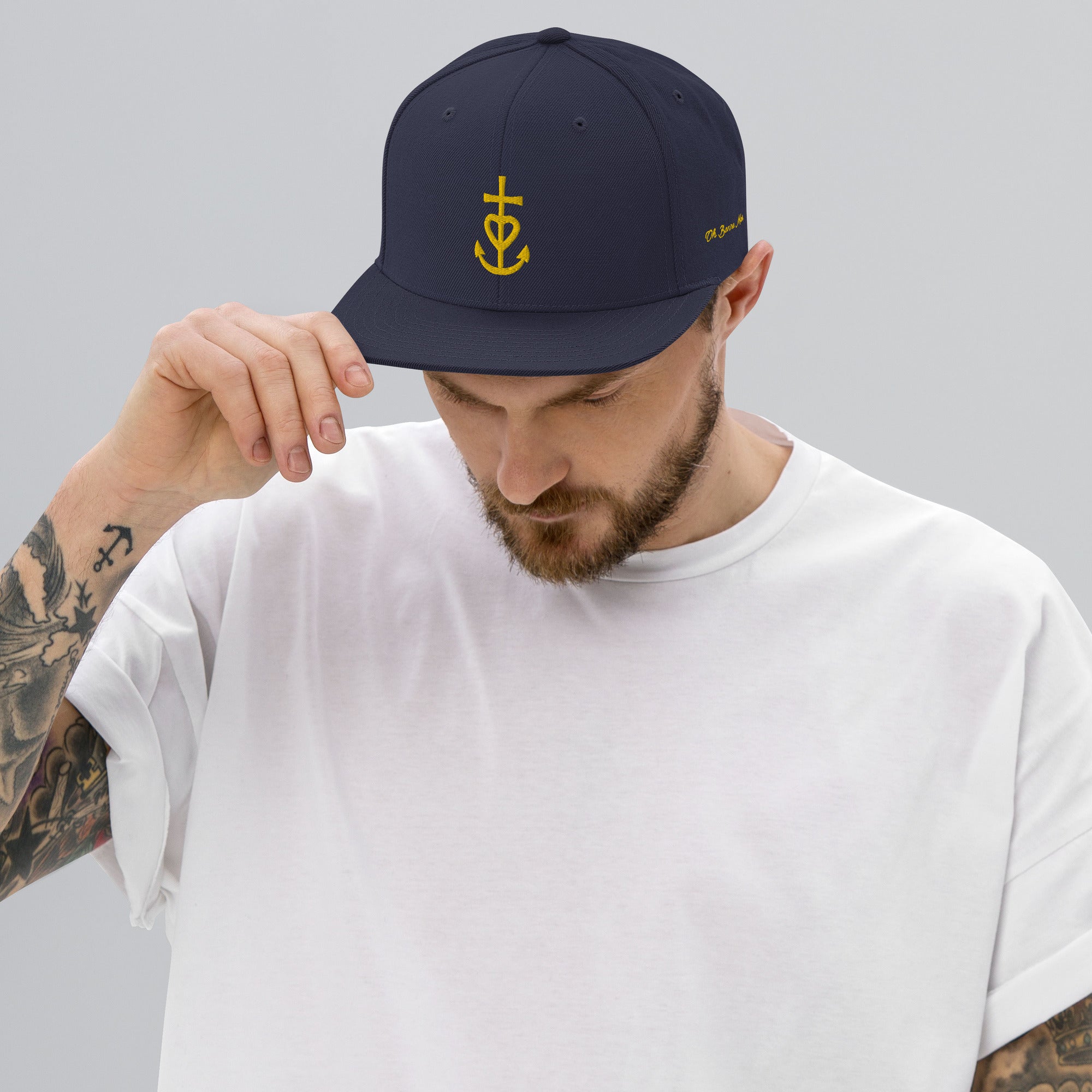 Casquette Snapback Wool Blend Croix de Camargue dorée Oh Bonne mer brodée sur 3 côtés