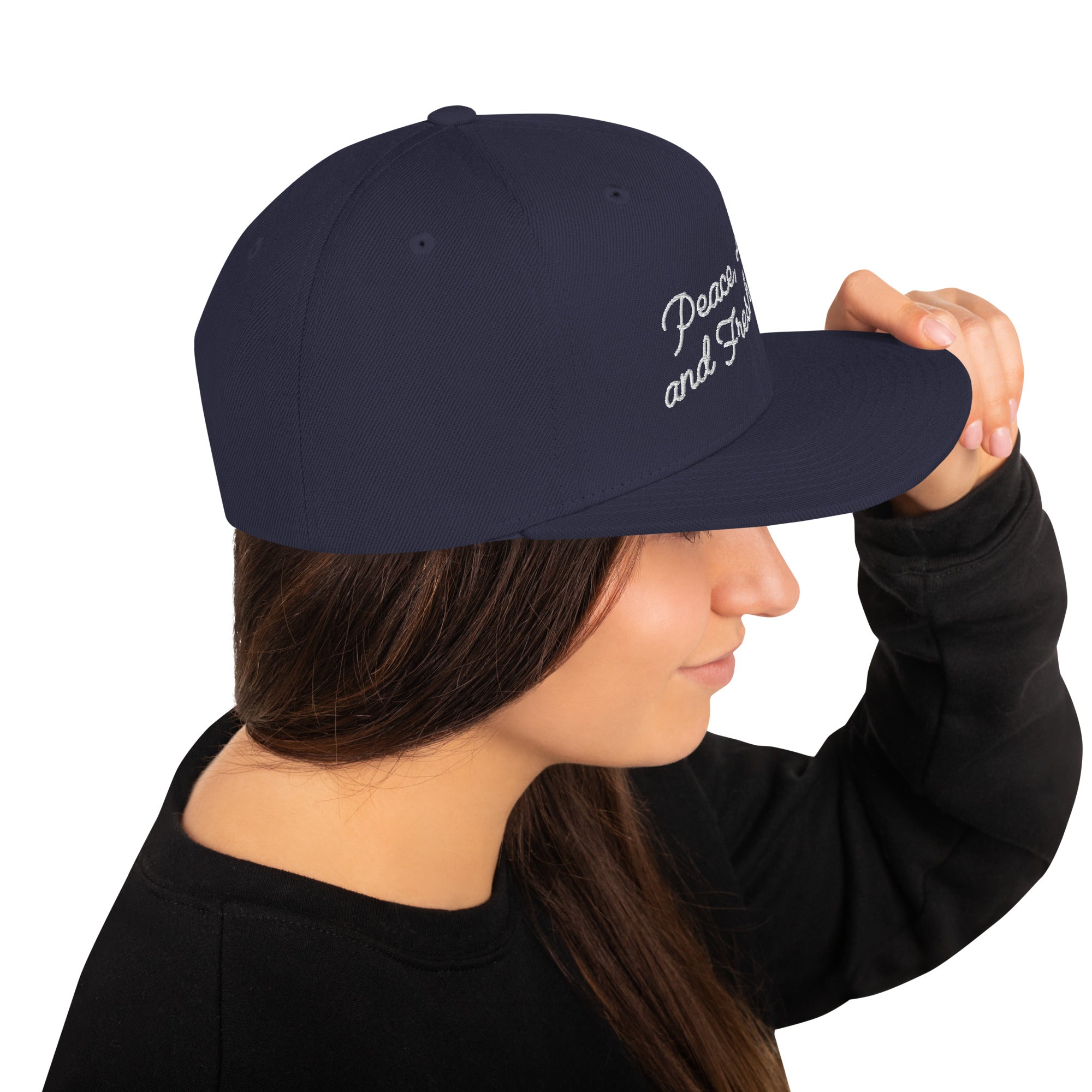 Casquette Snapback Wool Blend Peace, Love and Fresh Snow White letters