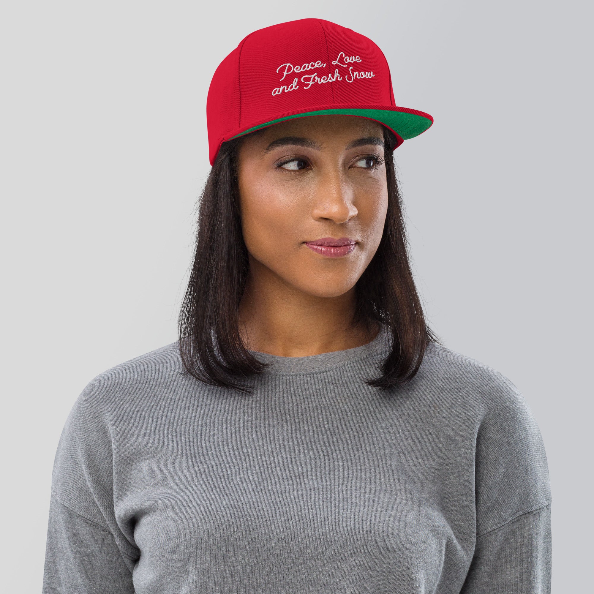 Casquette Snapback Wool Blend Peace, Love and Fresh Snow White letters