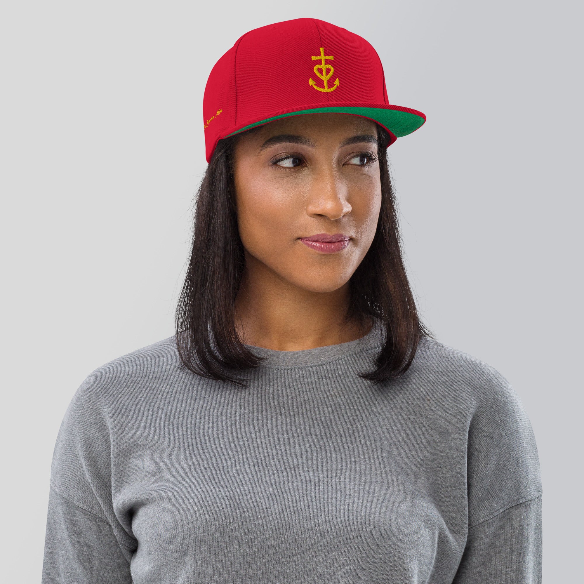 Casquette Snapback Wool Blend Croix de Camargue dorée Oh Bonne mer brodée sur 3 côtés