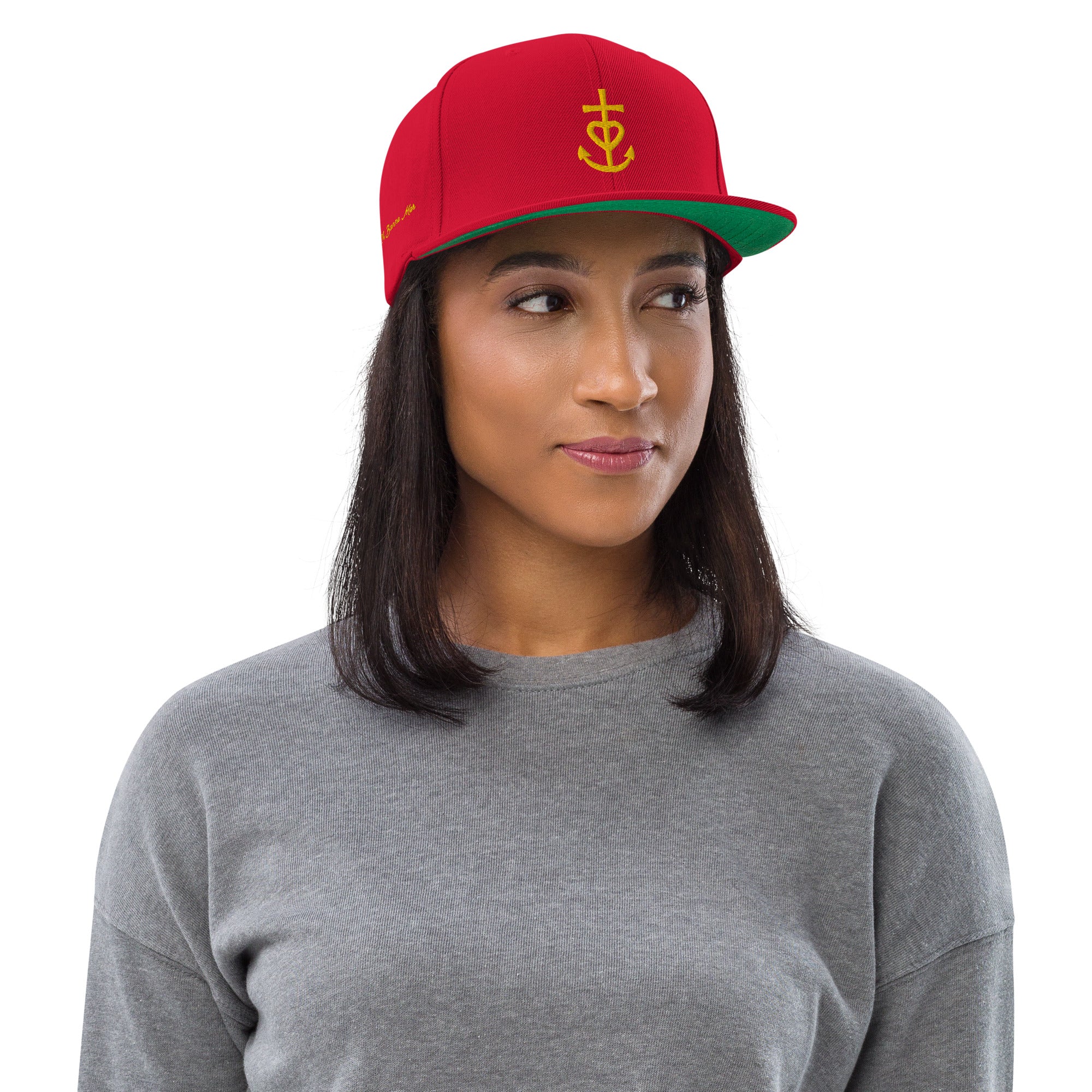 Casquette Snapback Wool Blend Croix de Camargue dorée Oh Bonne mer brodée sur 3 côtés