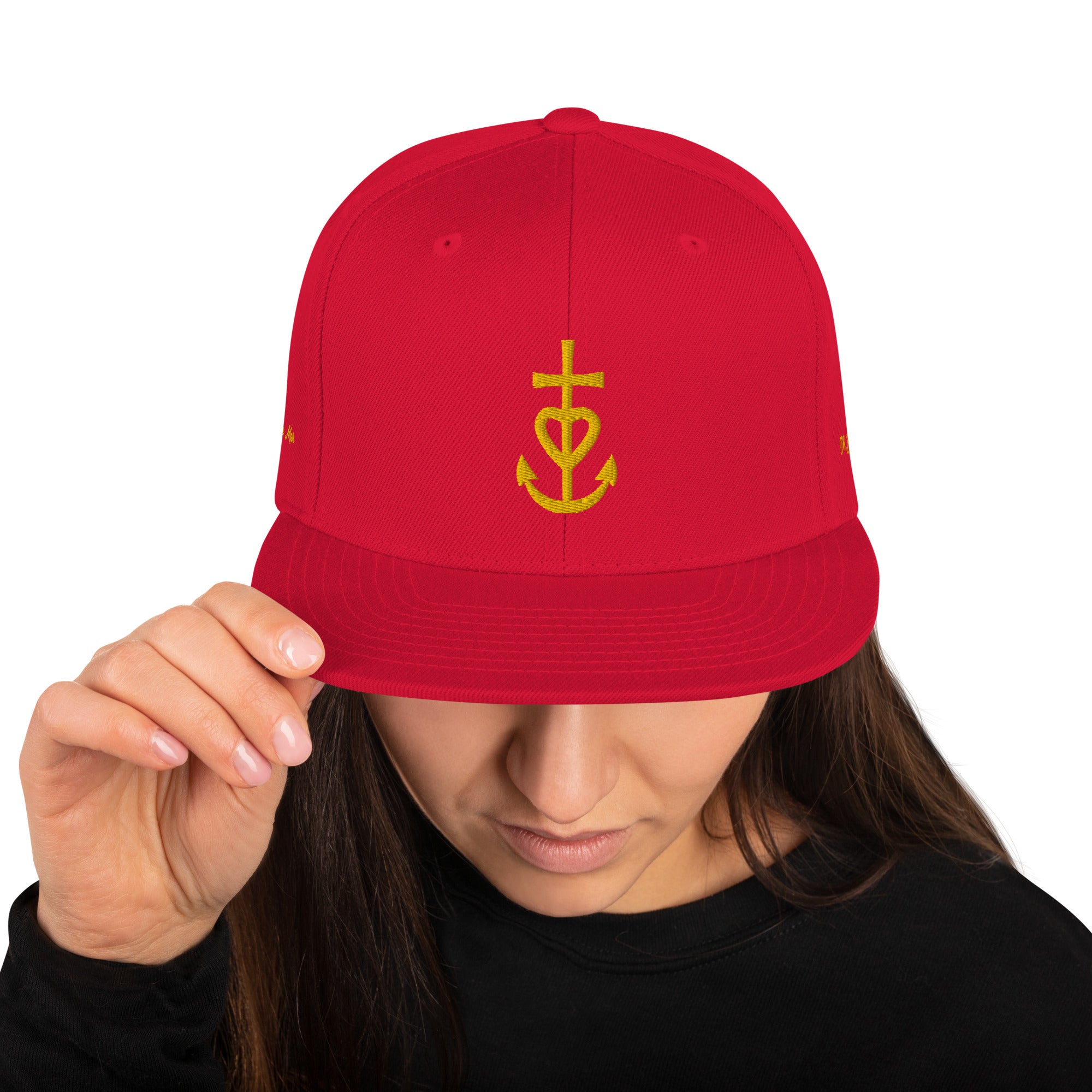 Casquette Snapback Wool Blend Croix de Camargue dorée Oh Bonne mer brodée sur 3 côtés