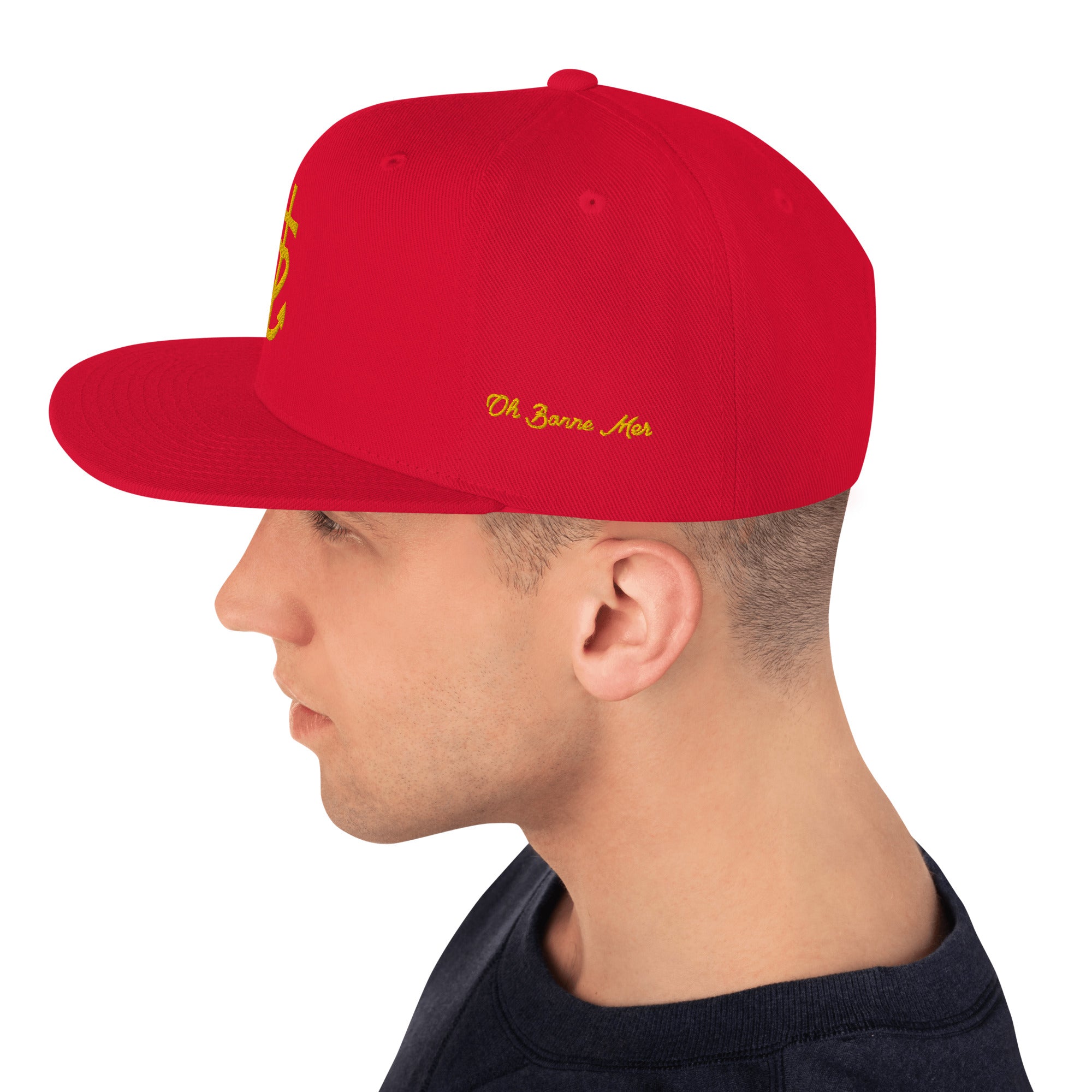 Casquette Snapback Wool Blend Croix de Camargue dorée Oh Bonne mer brodée sur 3 côtés