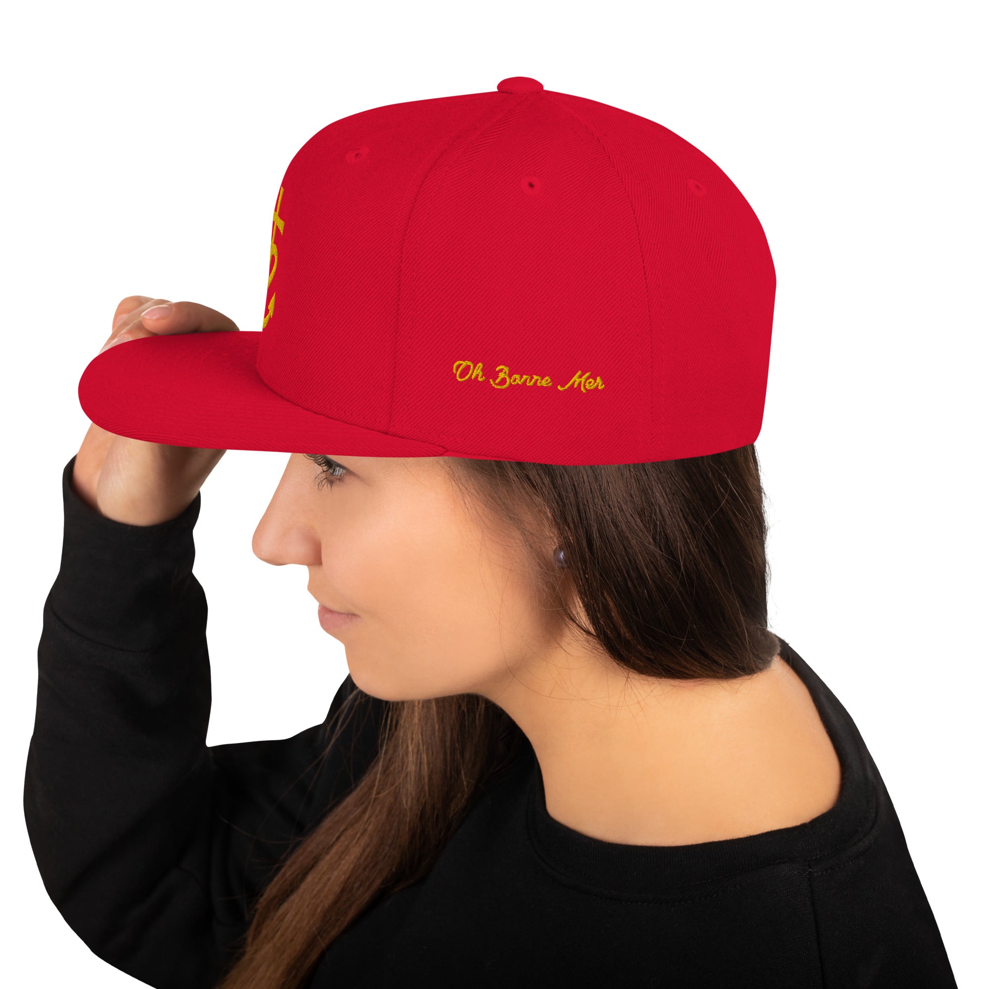Casquette Snapback Wool Blend Croix de Camargue dorée Oh Bonne mer brodée sur 3 côtés