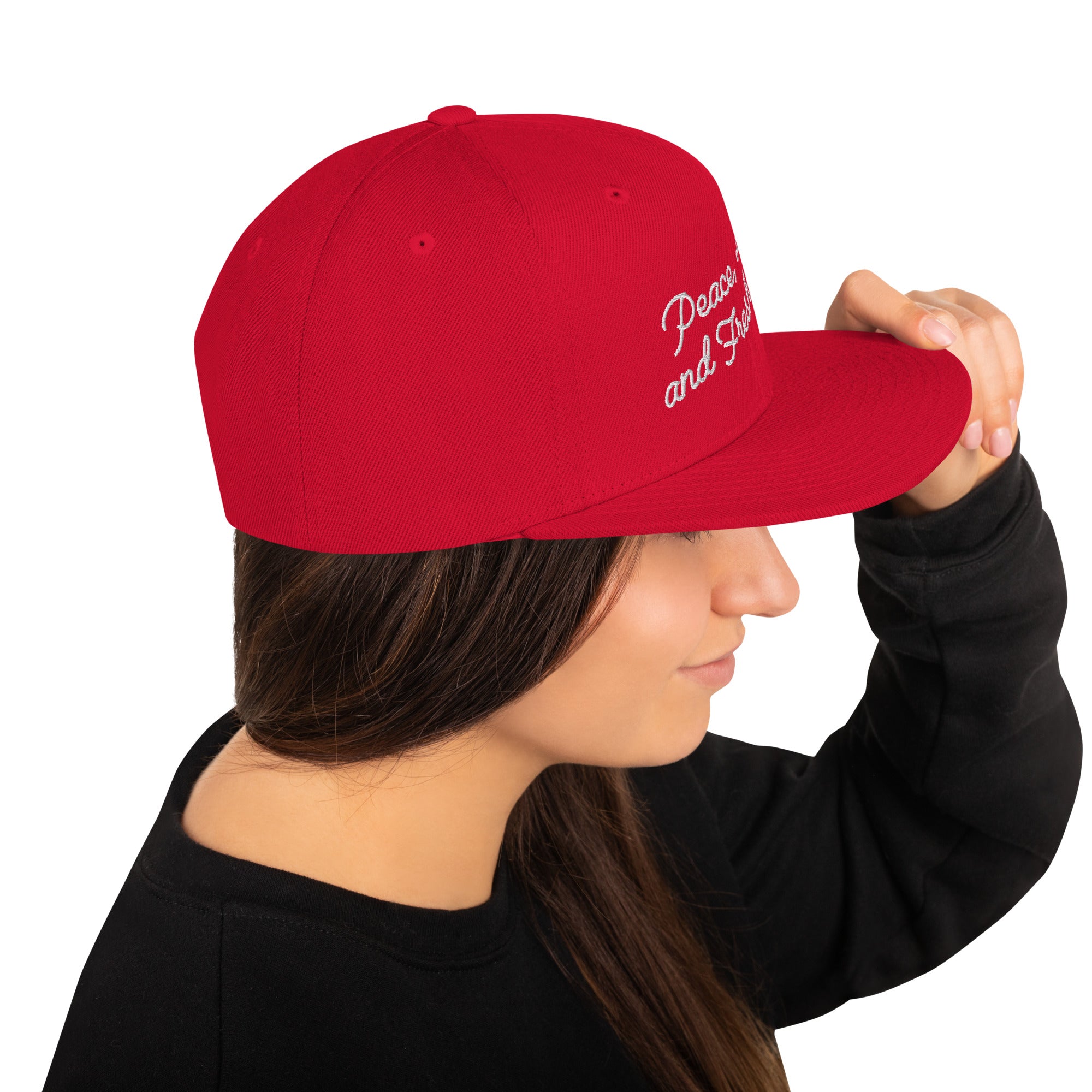 Casquette Snapback Wool Blend Peace, Love and Fresh Snow White letters