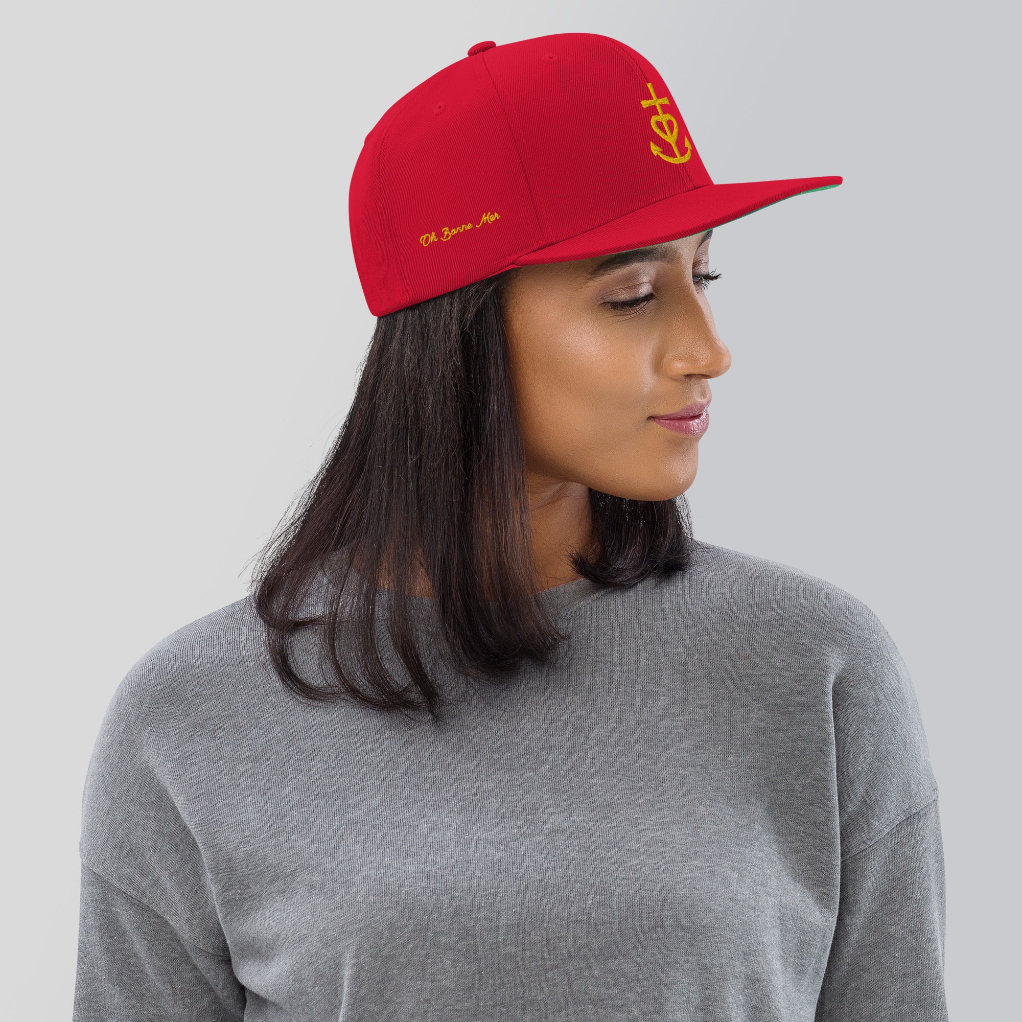 Casquette Snapback Wool Blend Croix de Camargue dorée Oh Bonne mer brodée sur 3 côtés
