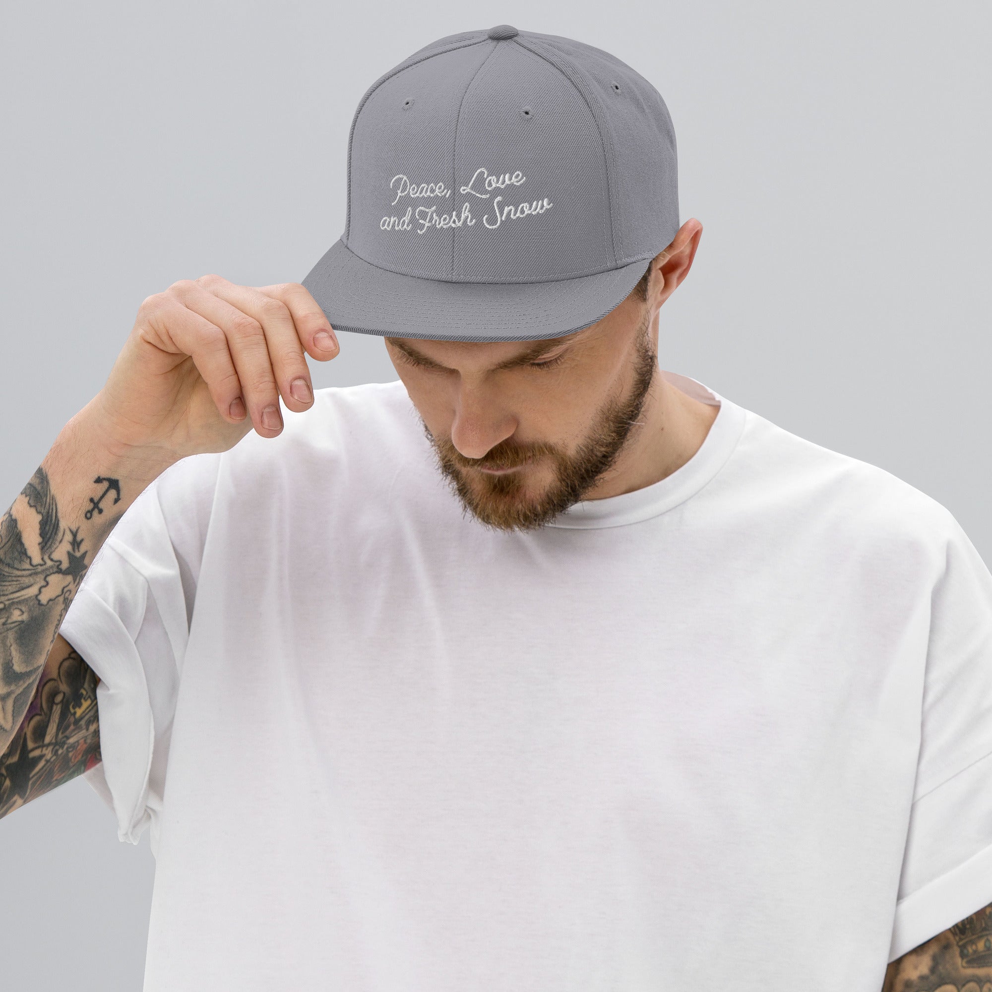 Casquette Snapback Wool Blend Peace, Love and Fresh Snow White letters