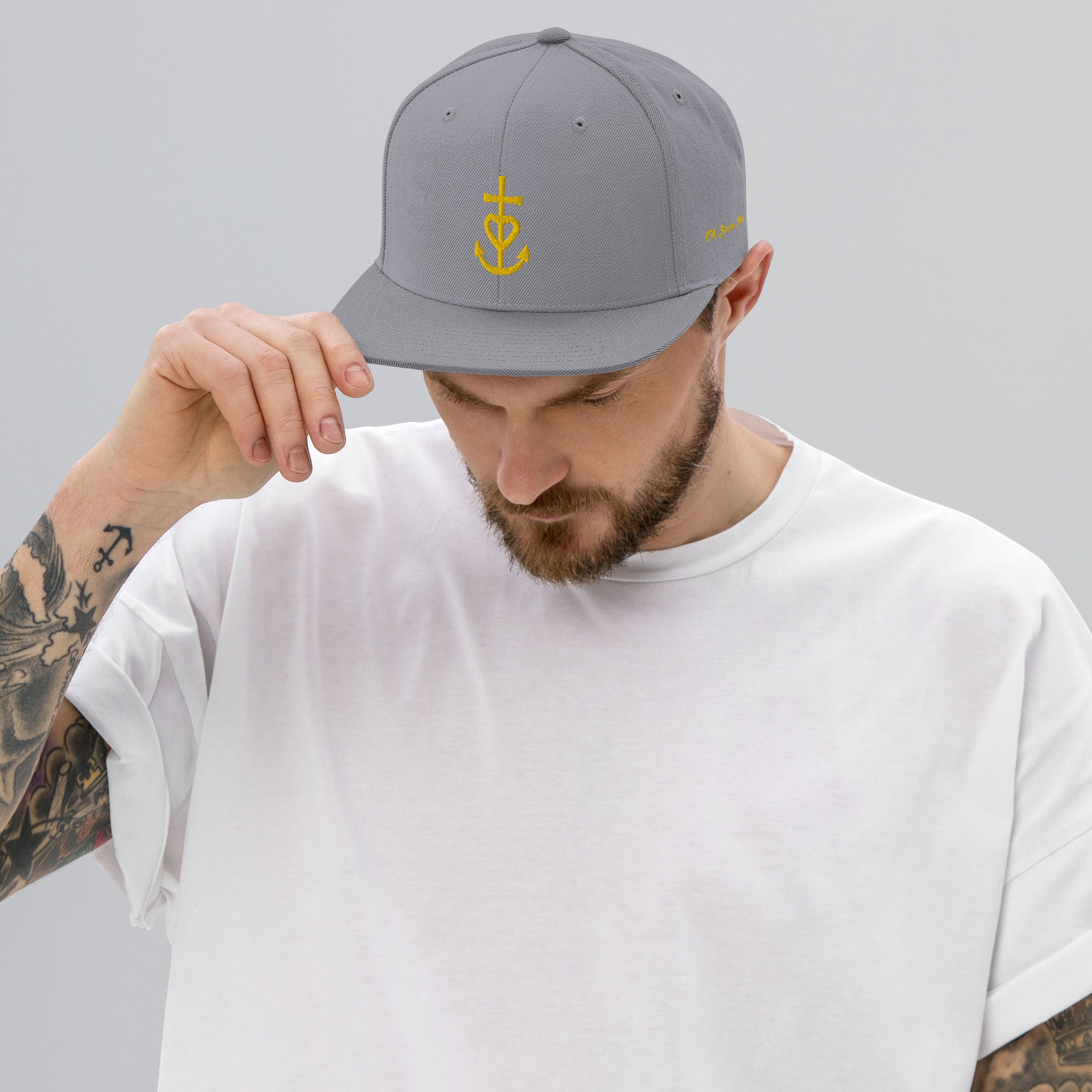 Casquette Snapback Wool Blend Croix de Camargue dorée Oh Bonne mer brodée sur 3 côtés
