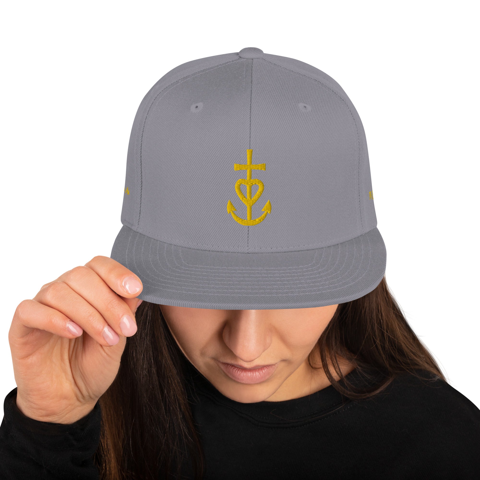 Casquette Snapback Wool Blend Croix de Camargue dorée Oh Bonne mer brodée sur 3 côtés