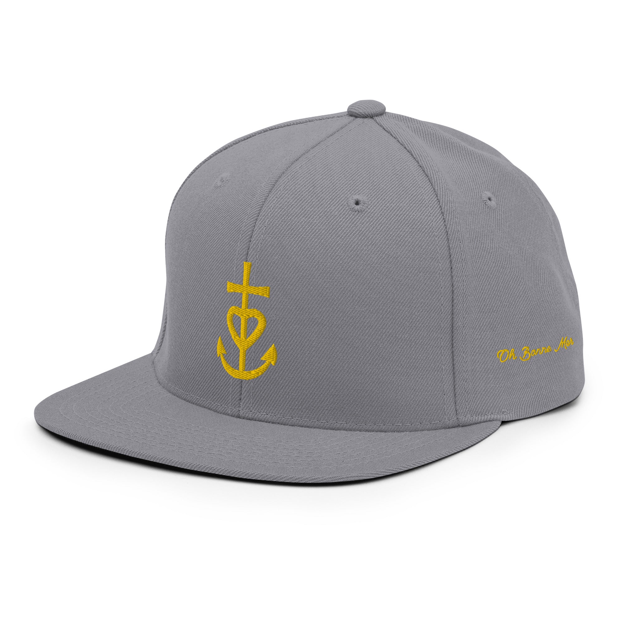 Casquette Snapback Wool Blend Croix de Camargue dorée Oh Bonne mer brodée sur 3 côtés
