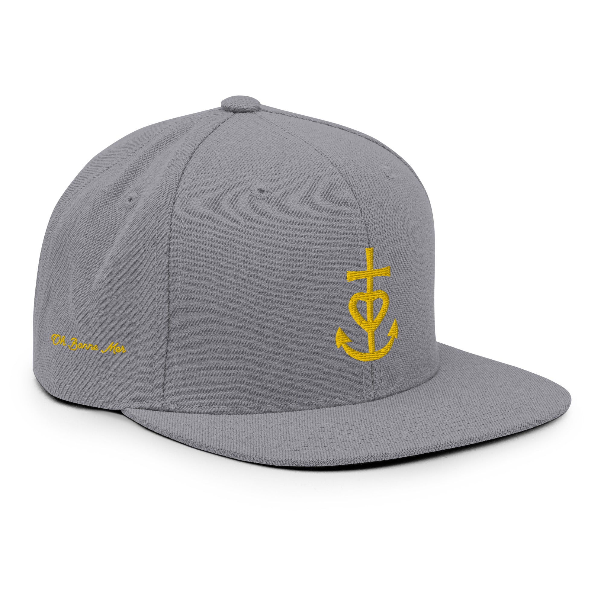 Casquette Snapback Wool Blend Croix de Camargue dorée Oh Bonne mer brodée sur 3 côtés