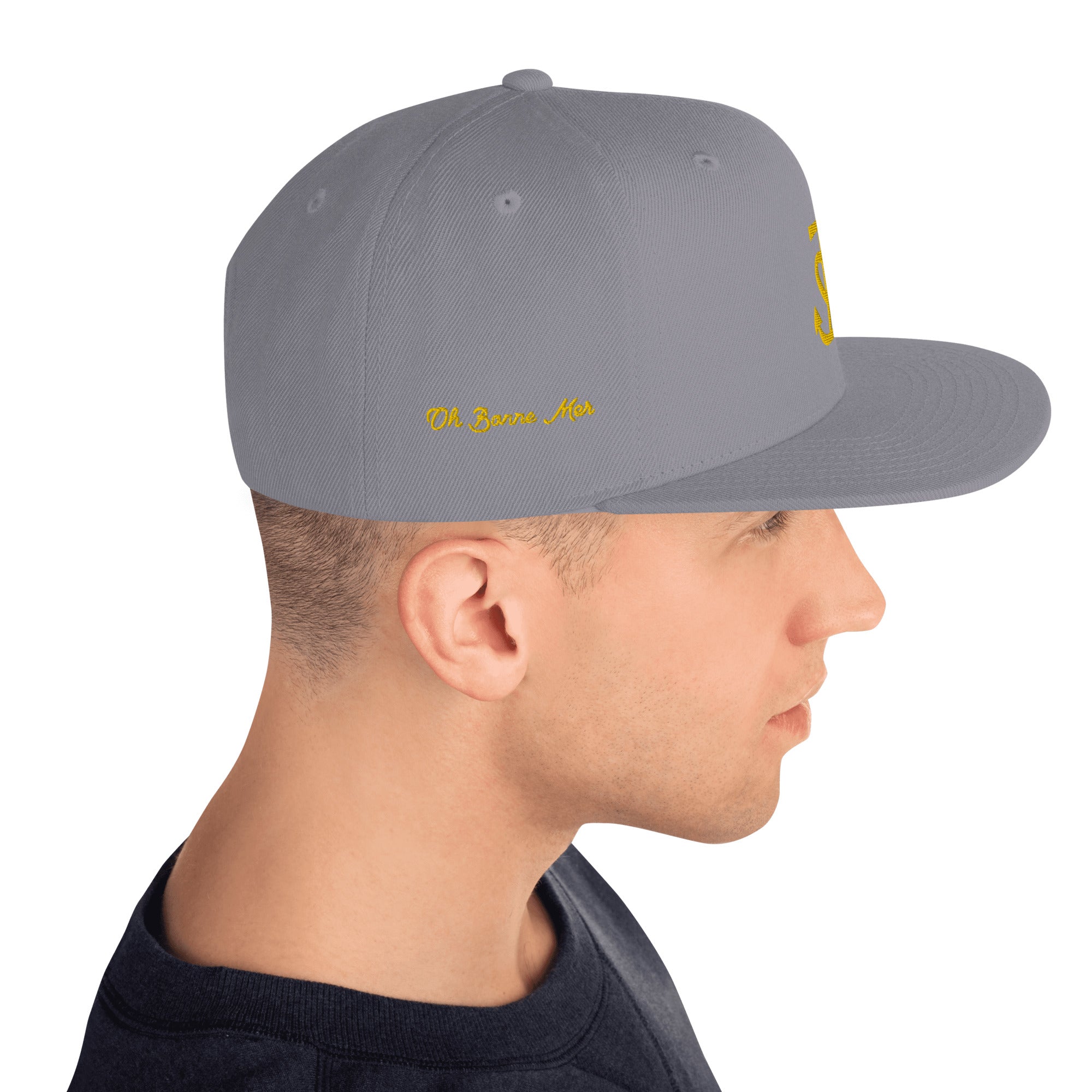 Casquette Snapback Wool Blend Croix de Camargue dorée Oh Bonne mer brodée sur 3 côtés