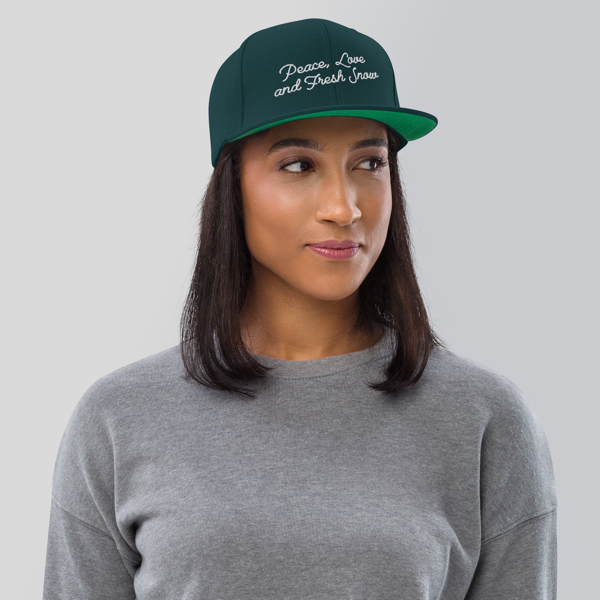 Casquette Snapback Wool Blend Peace, Love and Fresh Snow White letters