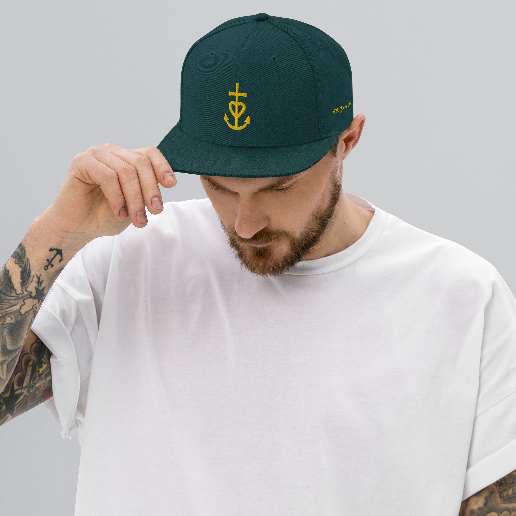 Casquette Snapback Wool Blend Croix de Camargue dorée Oh Bonne mer brodée sur 3 côtés