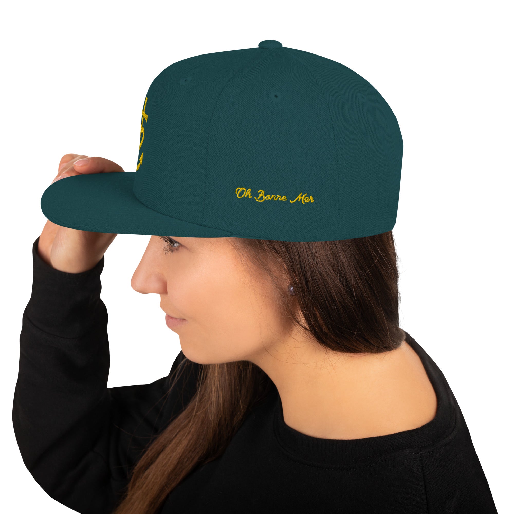 Casquette Snapback Wool Blend Croix de Camargue dorée Oh Bonne mer brodée sur 3 côtés