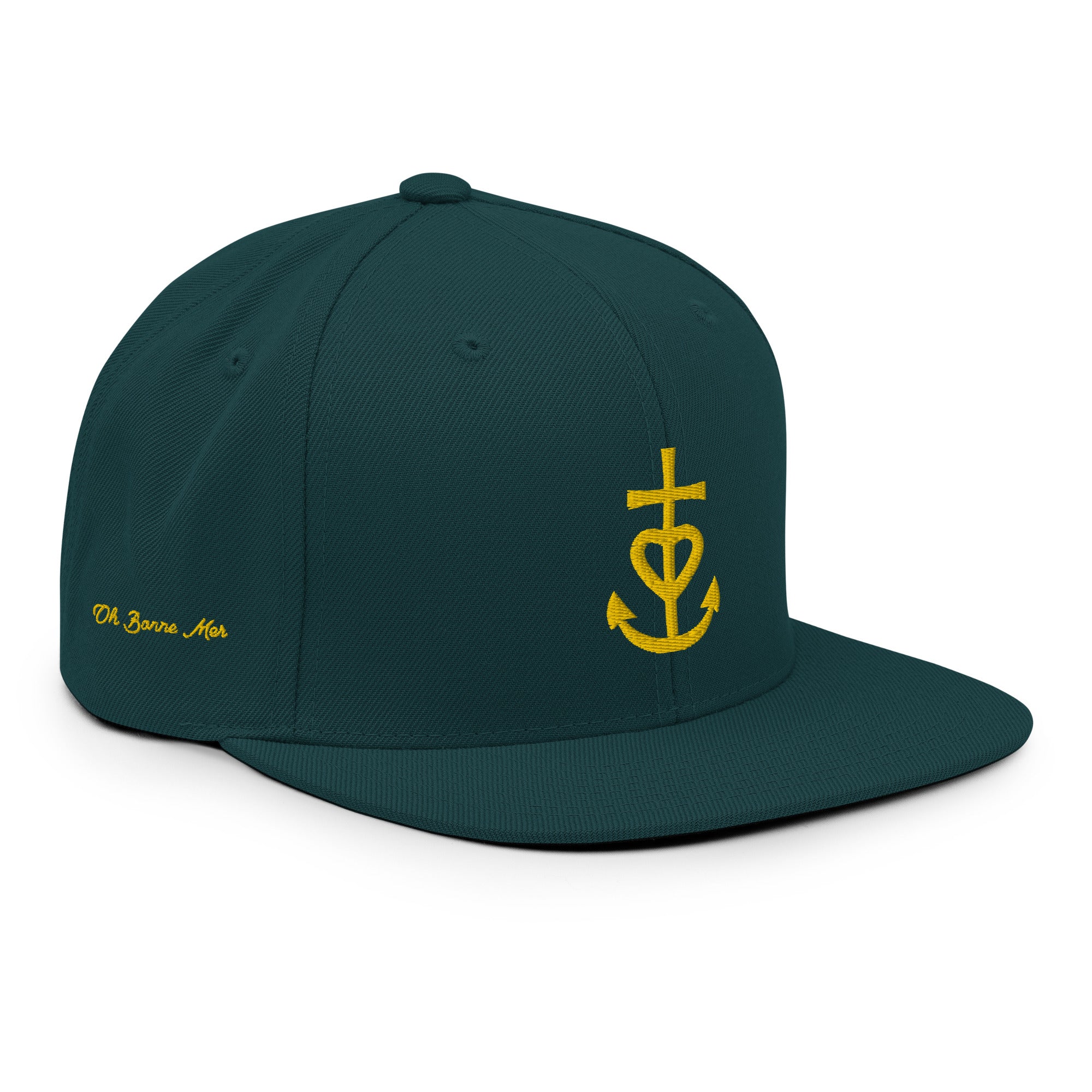 Casquette Snapback Wool Blend Croix de Camargue dorée Oh Bonne mer brodée sur 3 côtés
