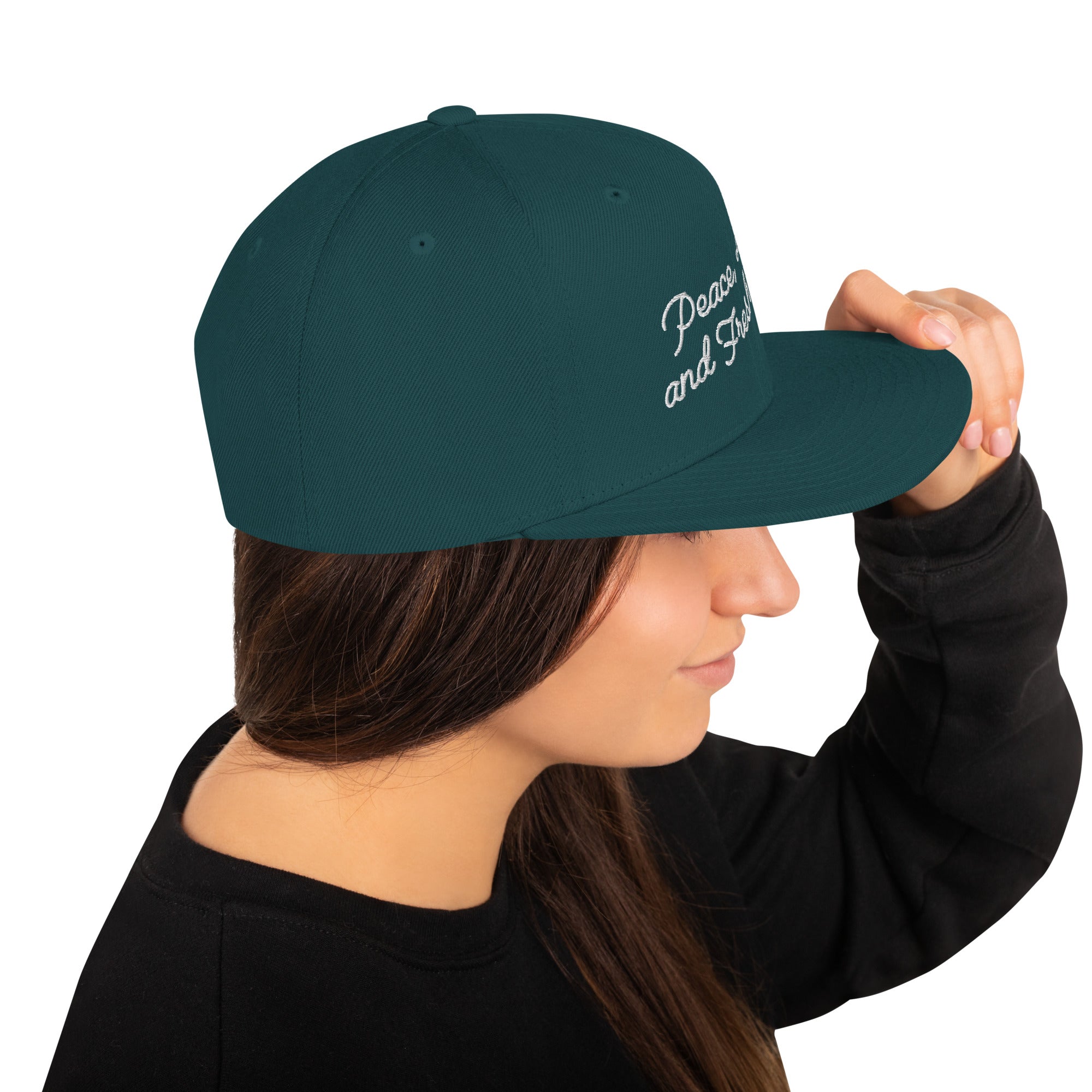 Casquette Snapback Wool Blend Peace, Love and Fresh Snow White letters