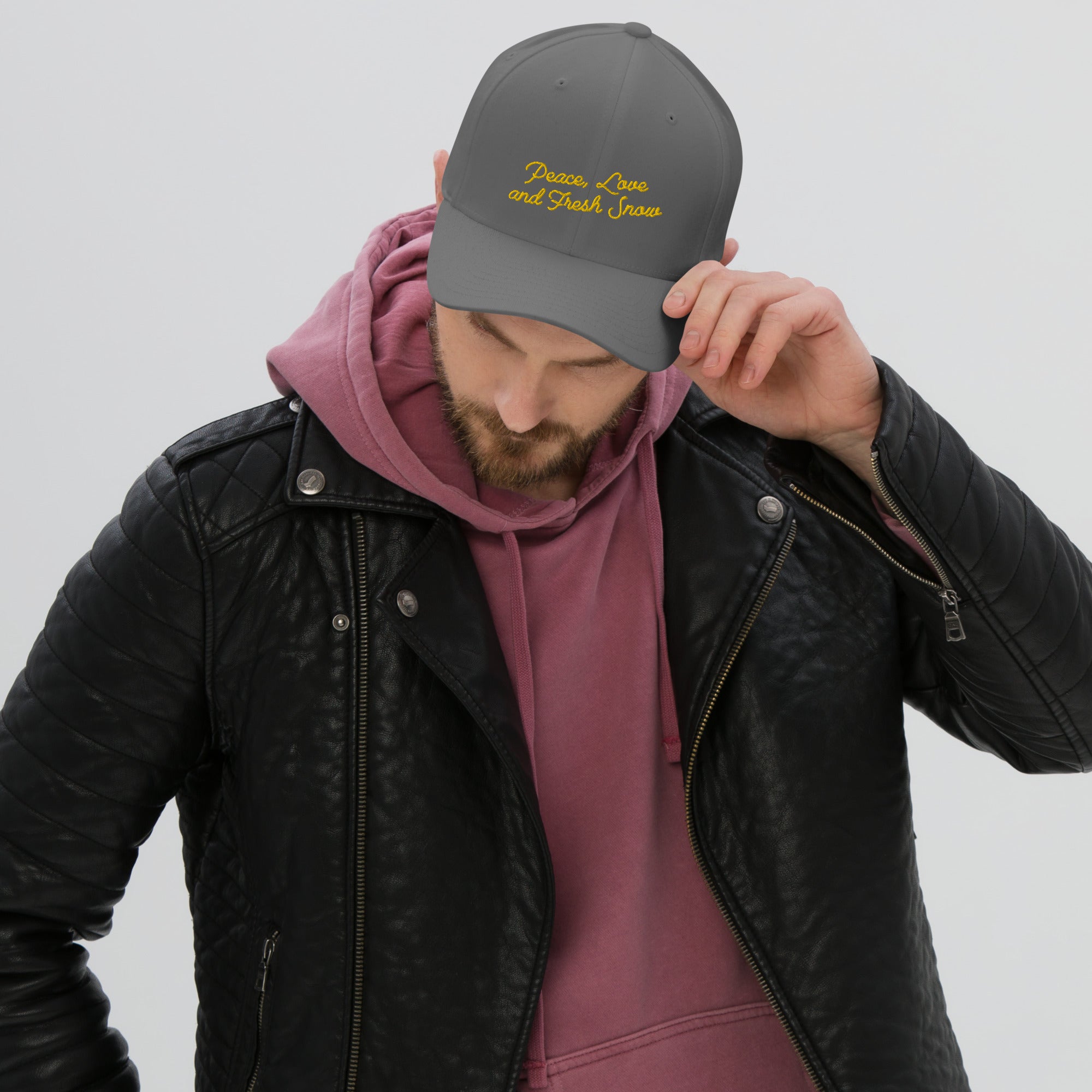 Casquette Structurée en Sergé Peace, Love and Fresh Snow Gold letters