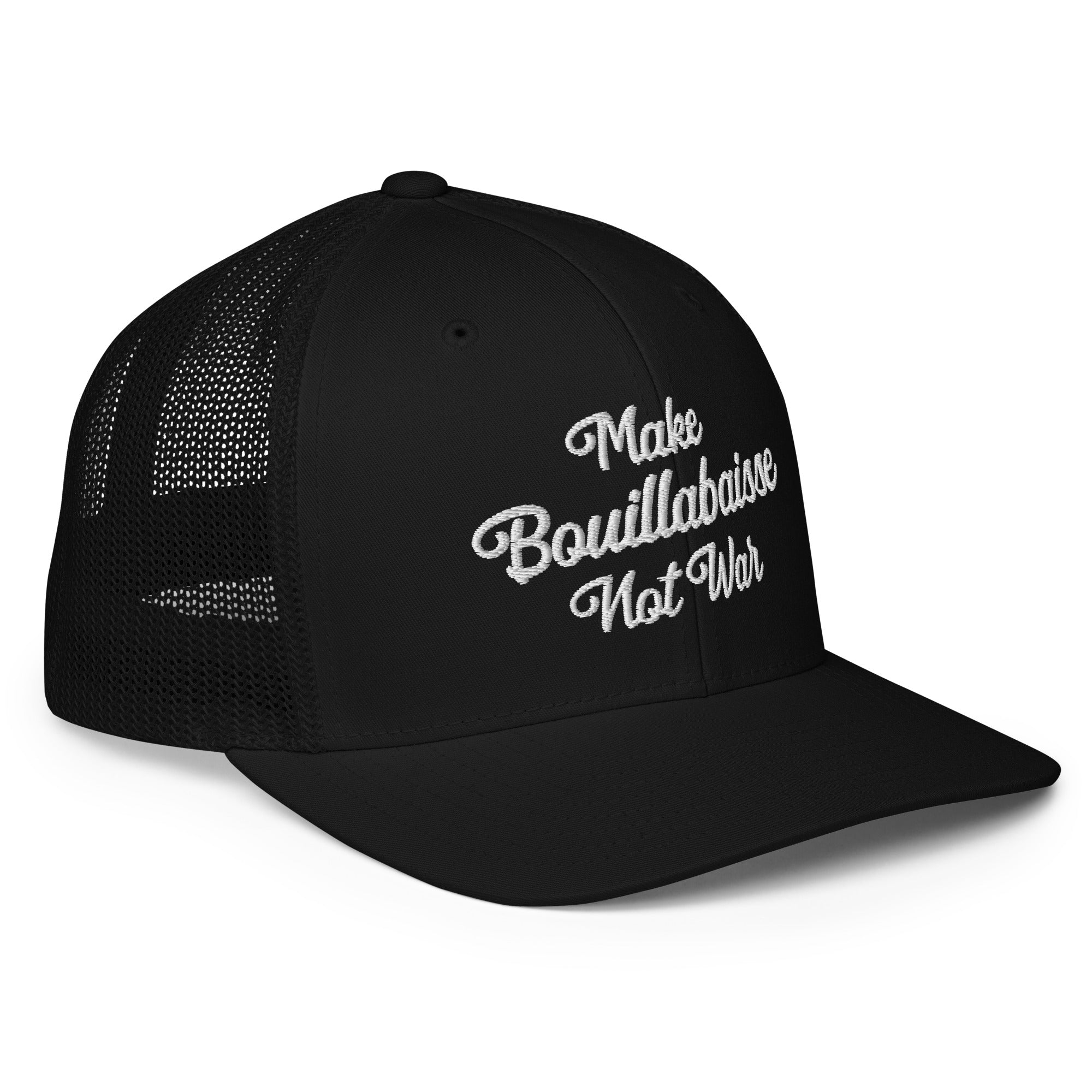 Casquette trucker renforcée Make Bouillabaisse Not War White 3DPuffy