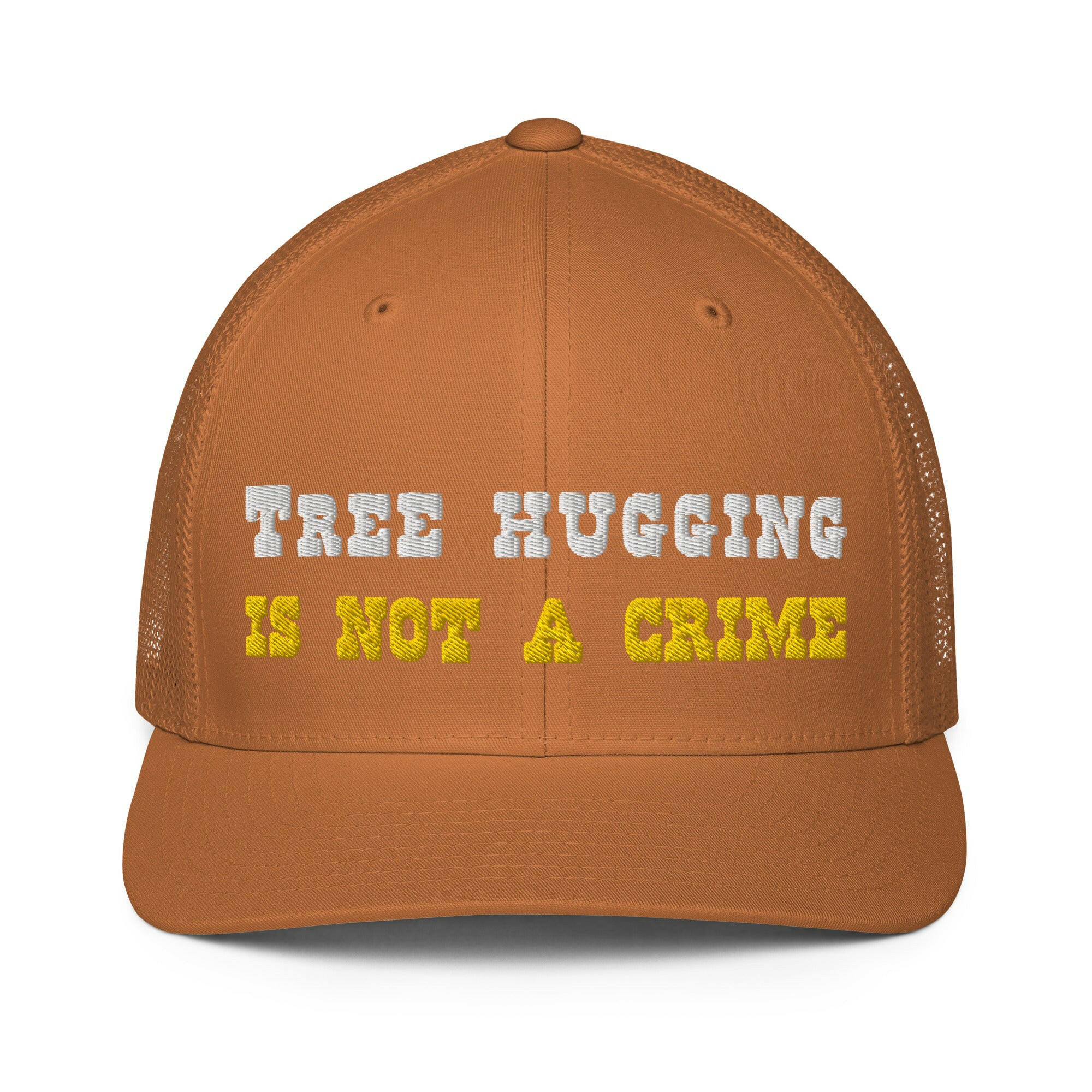 Closed-back trucker cap Tree hugging is not a crime