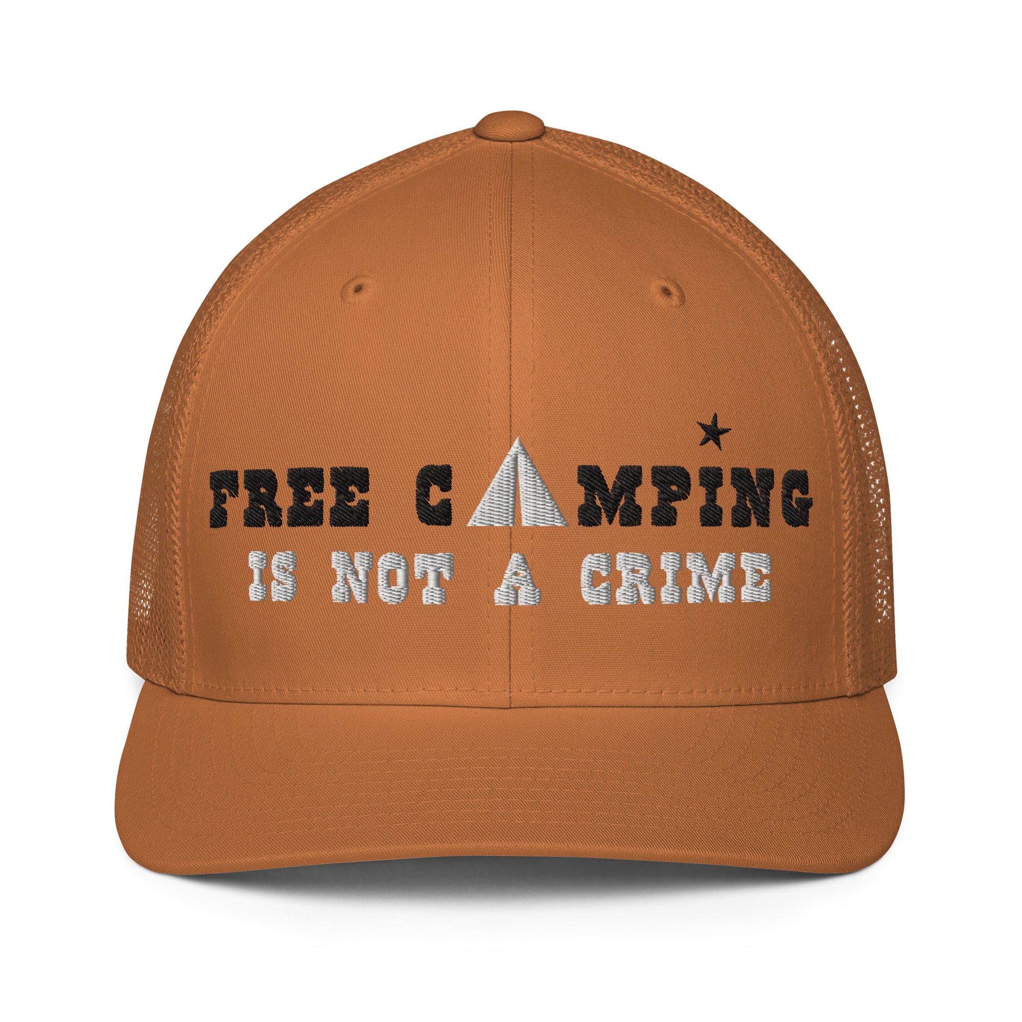 Closed-back trucker cap Free camping is not a crime black/white