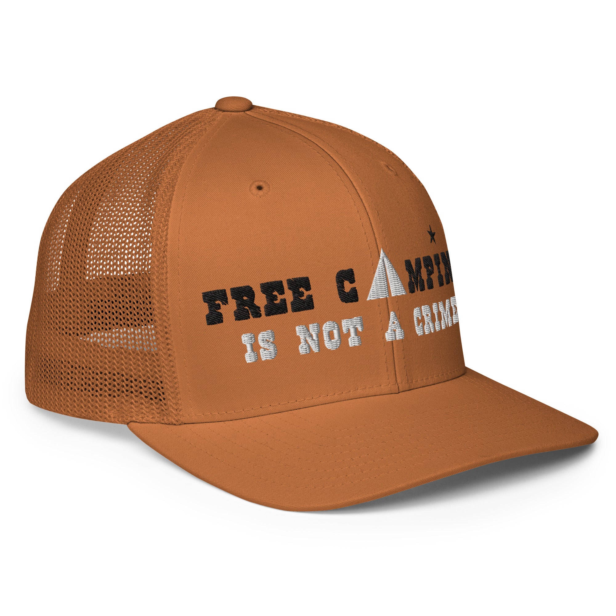 Closed-back trucker cap Free camping is not a crime black/white