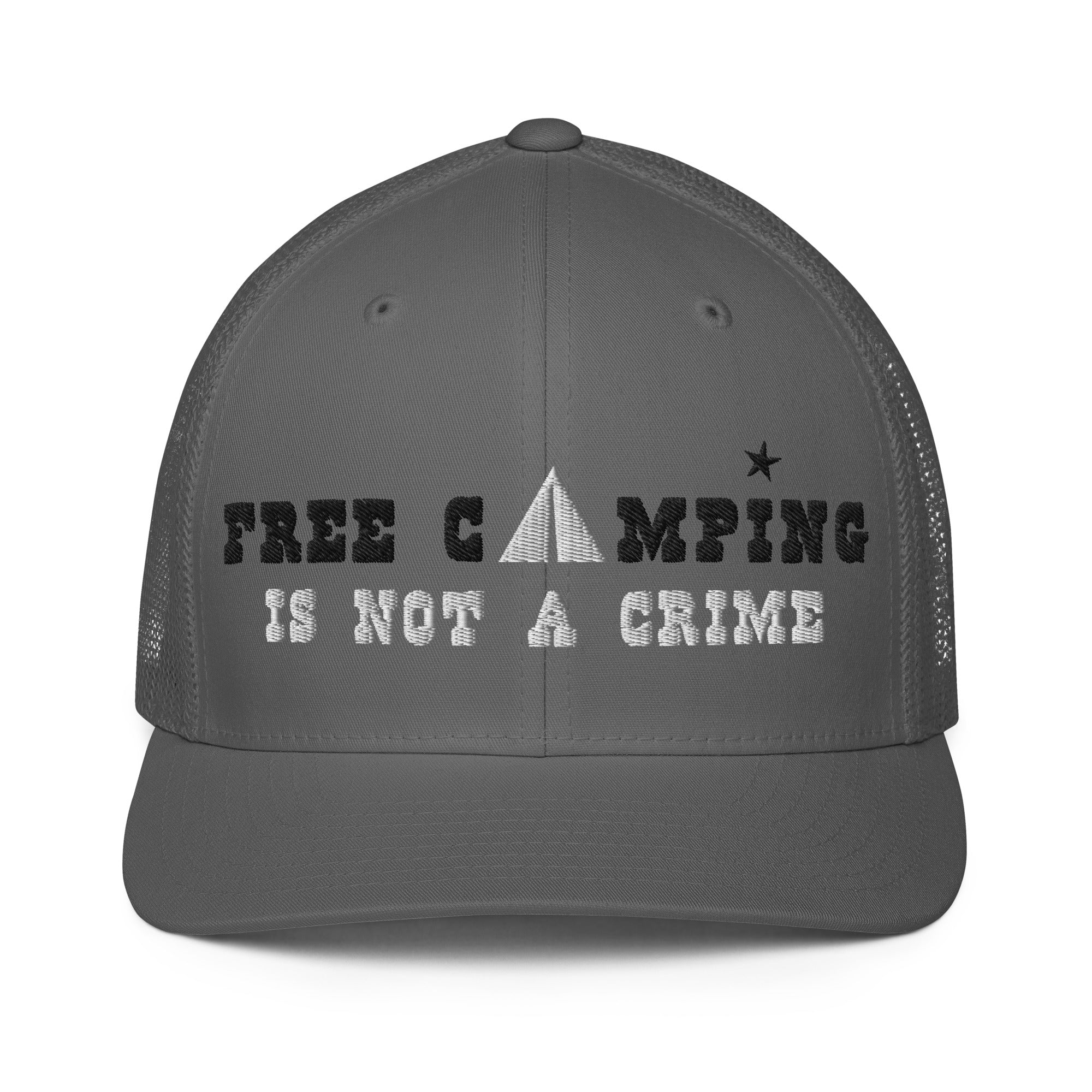 Closed-back trucker cap Free camping is not a crime black/white