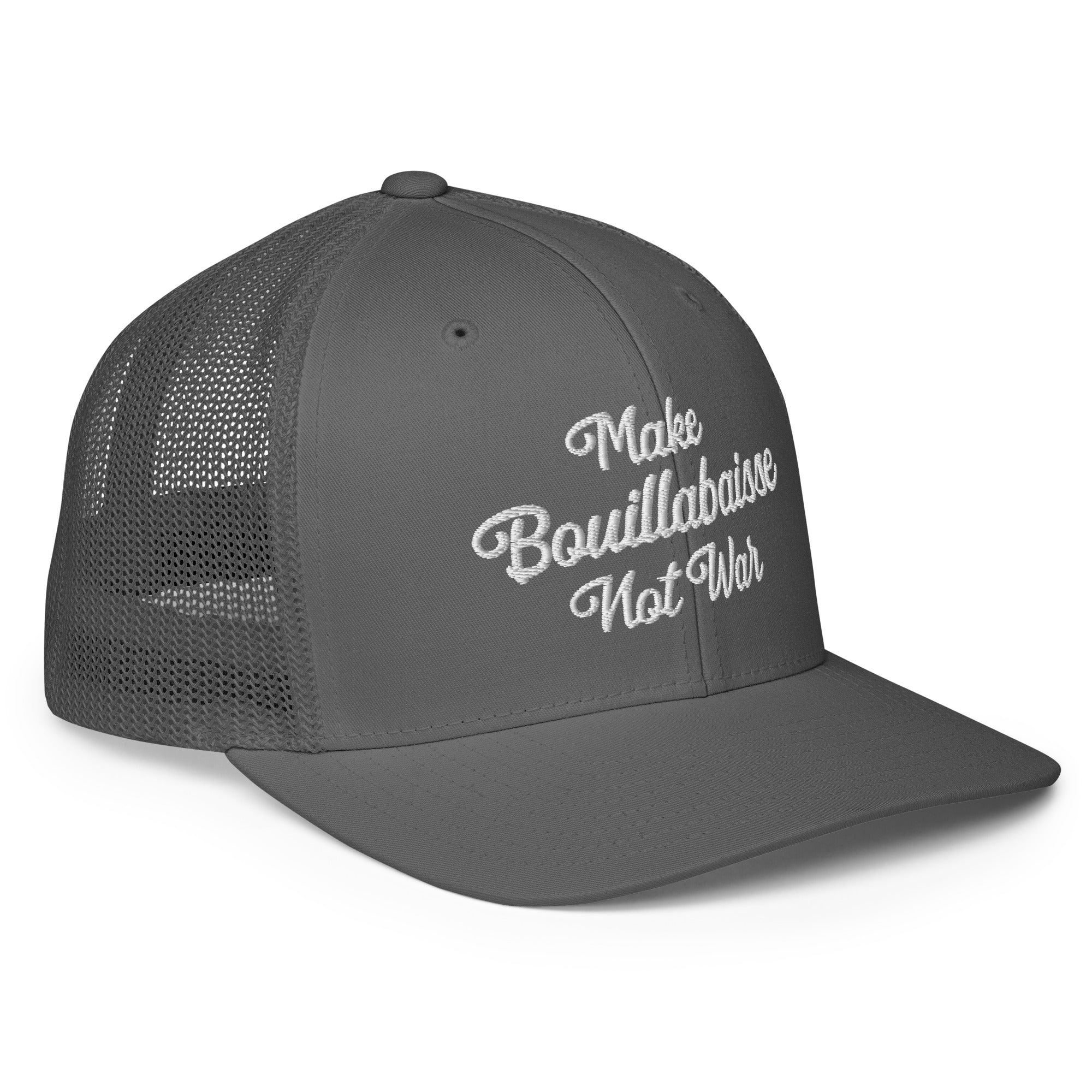 Casquette trucker renforcée Make Bouillabaisse Not War White 3DPuffy