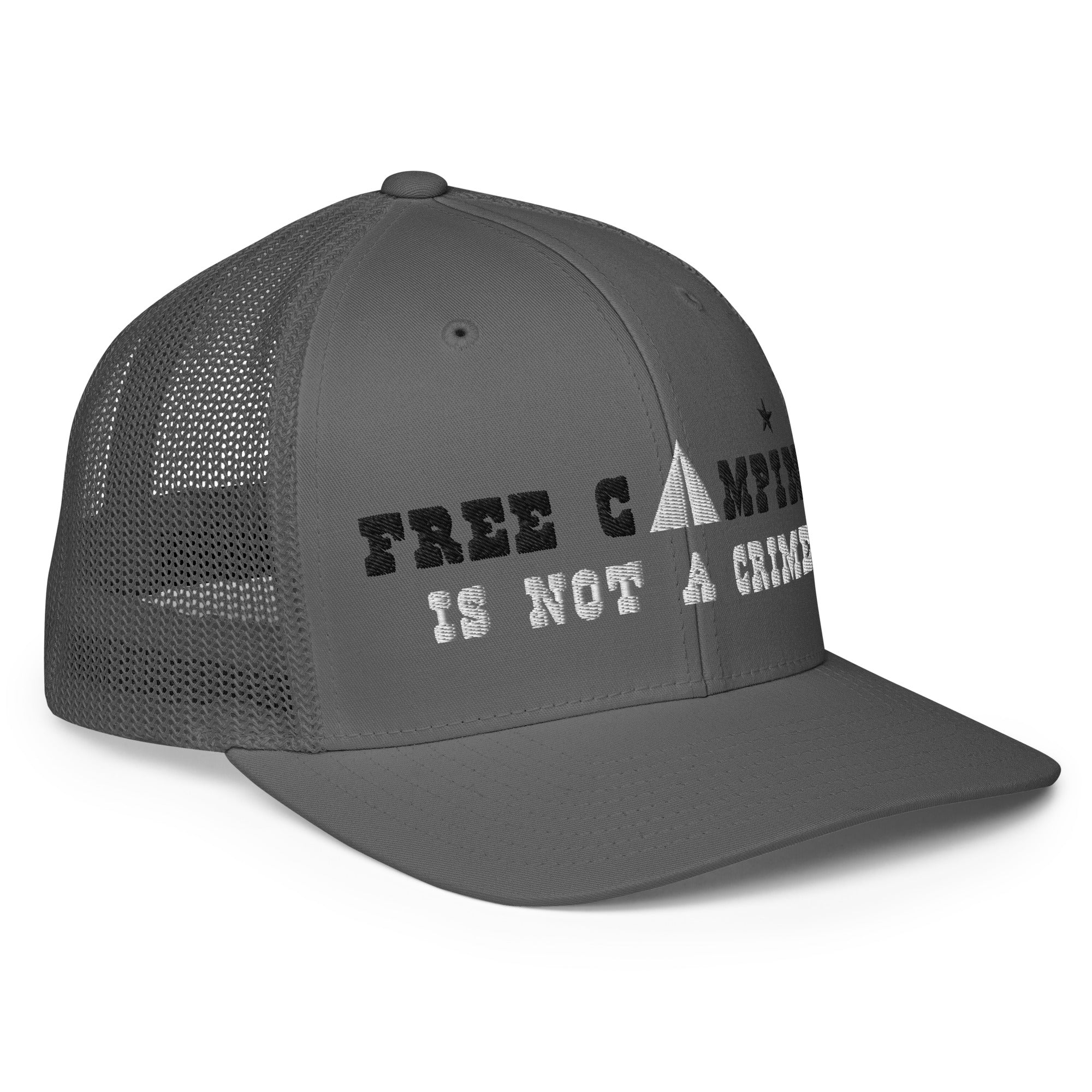 Closed-back trucker cap Free camping is not a crime black/white