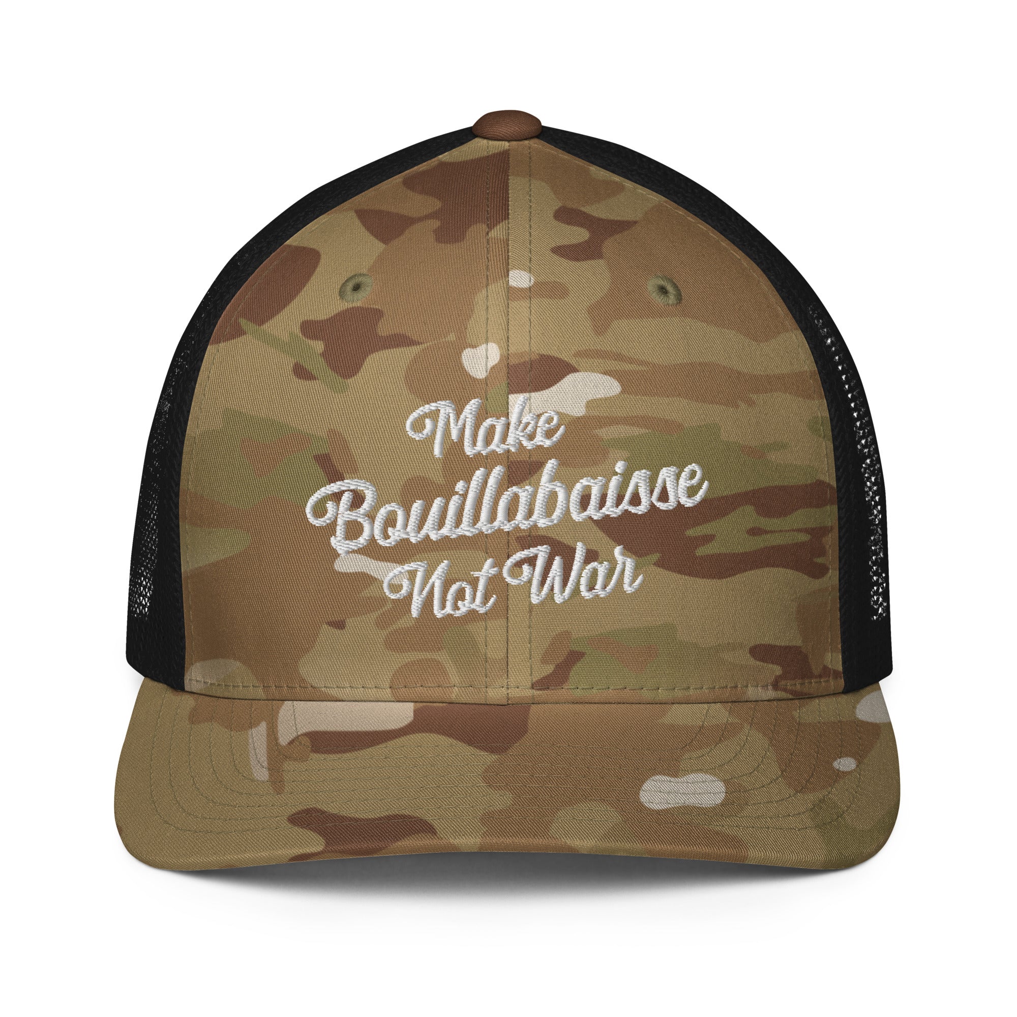 Casquette trucker renforcée Make Bouillabaisse Not War White 3DPuffy