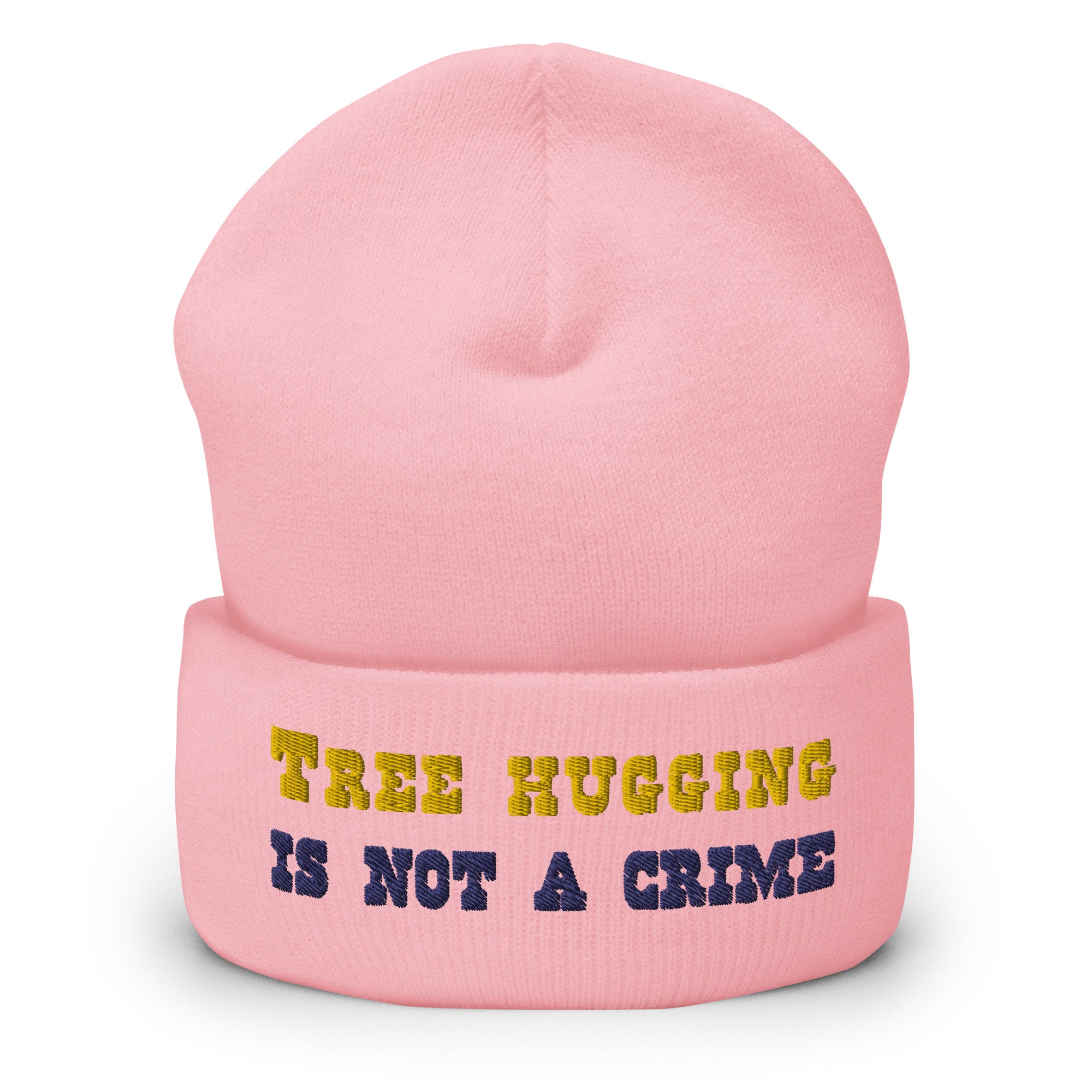 Cuffed Beanie Tree Hugging is not a crime Gold/Navy