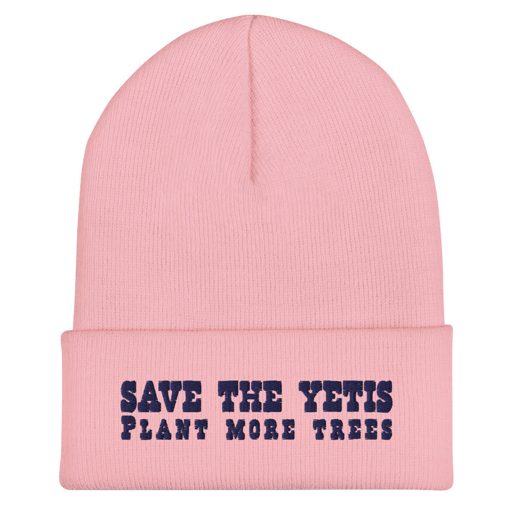 Cuffed Beanie Save the Yetis, Plant more Trees Navy