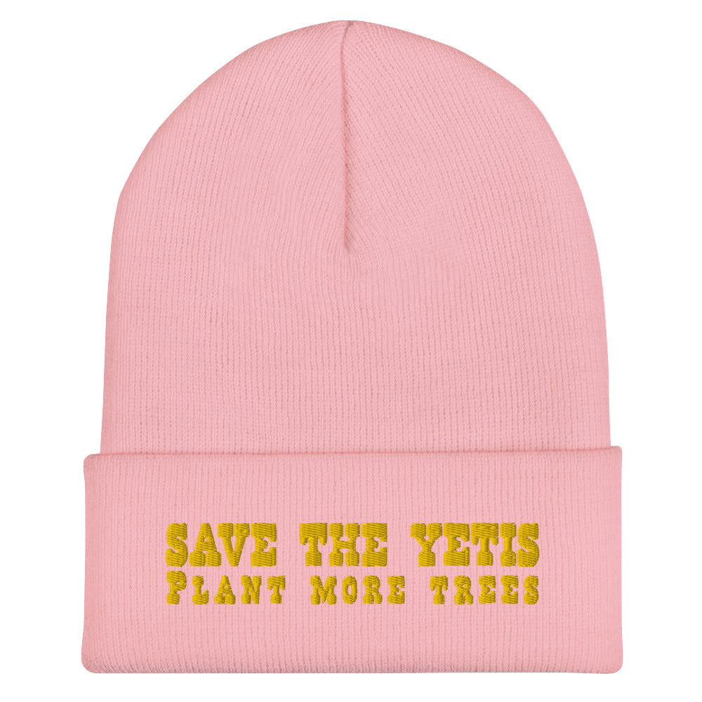Cuffed Beanie Save the Yetis, Plant more Trees Gold
