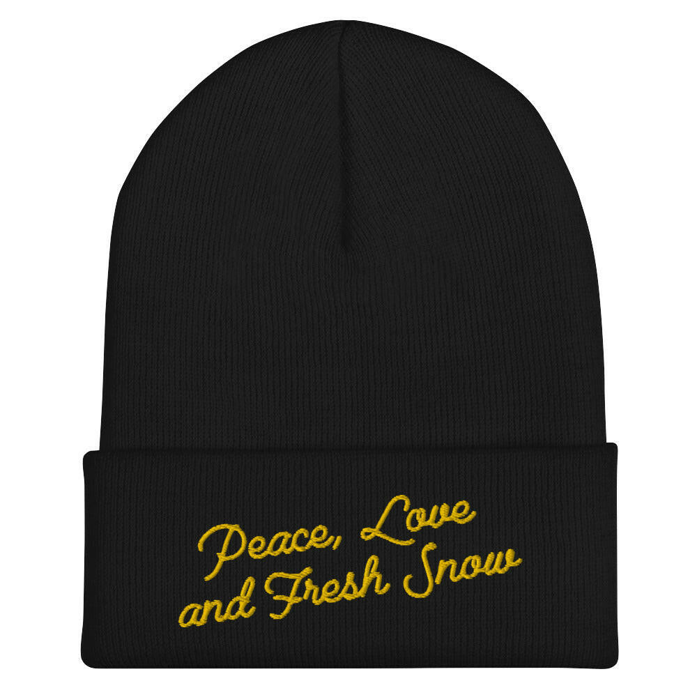 Bonnet old school à revers Peace, Love and Fresh Snow Gold