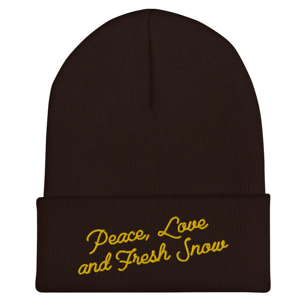 Bonnet old school à revers Peace, Love and Fresh Snow Gold