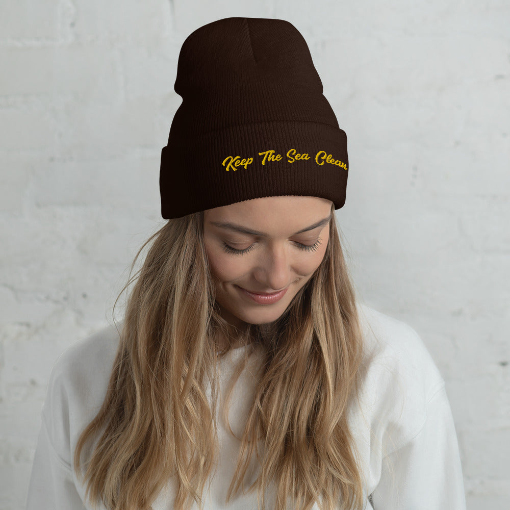 Cuffed Beanie Keep The Sea Clean Gold